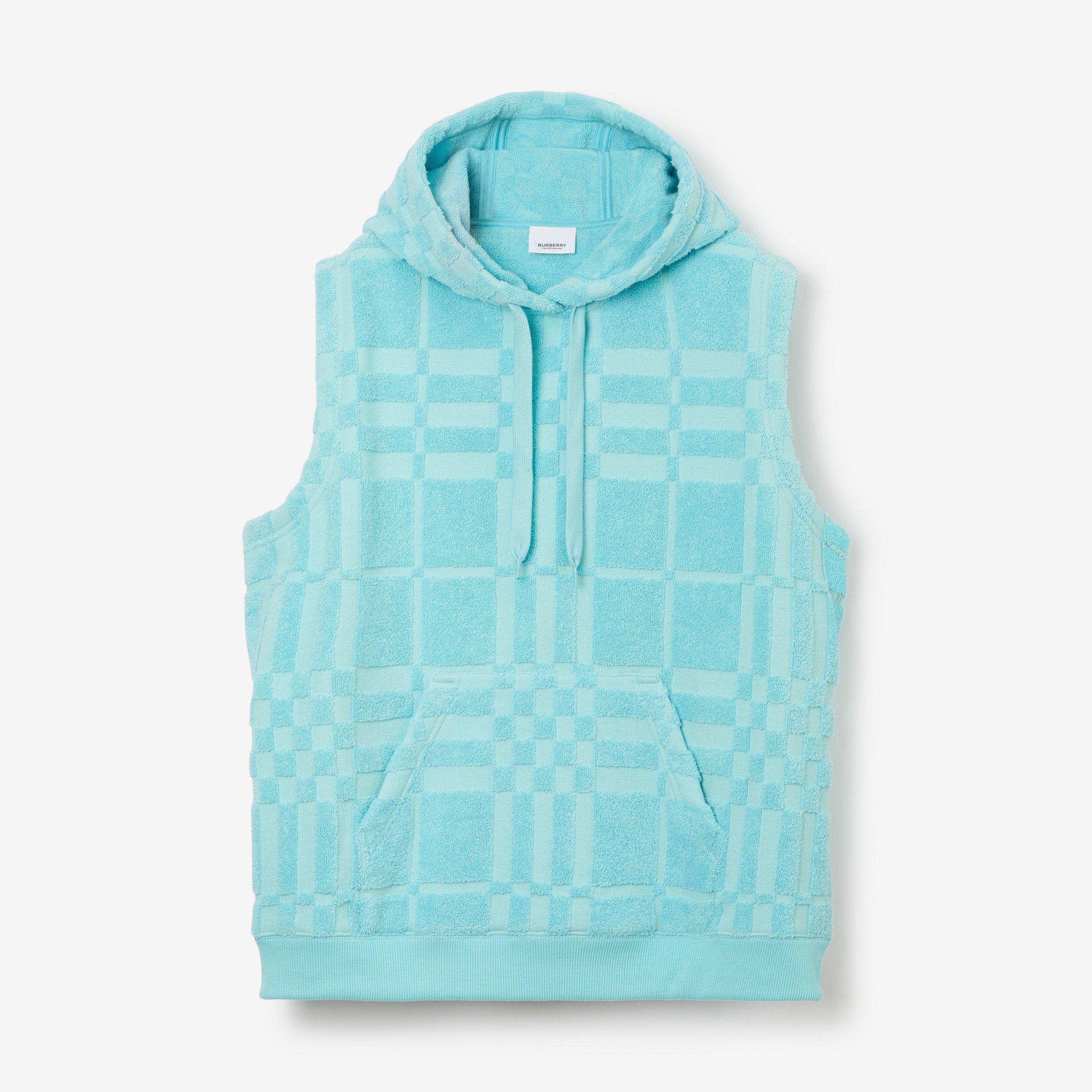 Check Cotton Jacquard Hoodie in Bright Topaz Blue - Women | Burberry® Official - 1