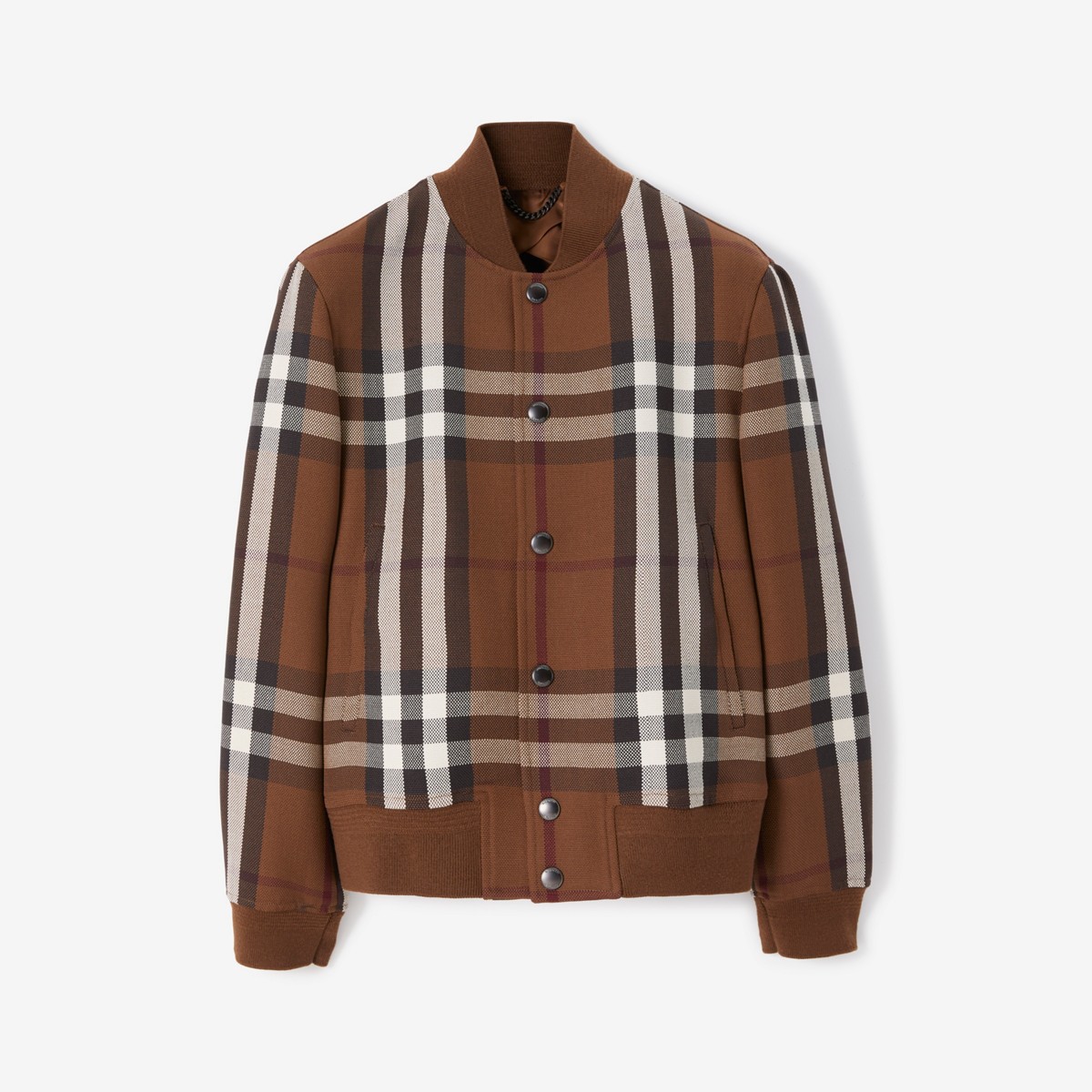 Burberry Check Wool Cotton Bomber Jacket In Dark Birch Brown
