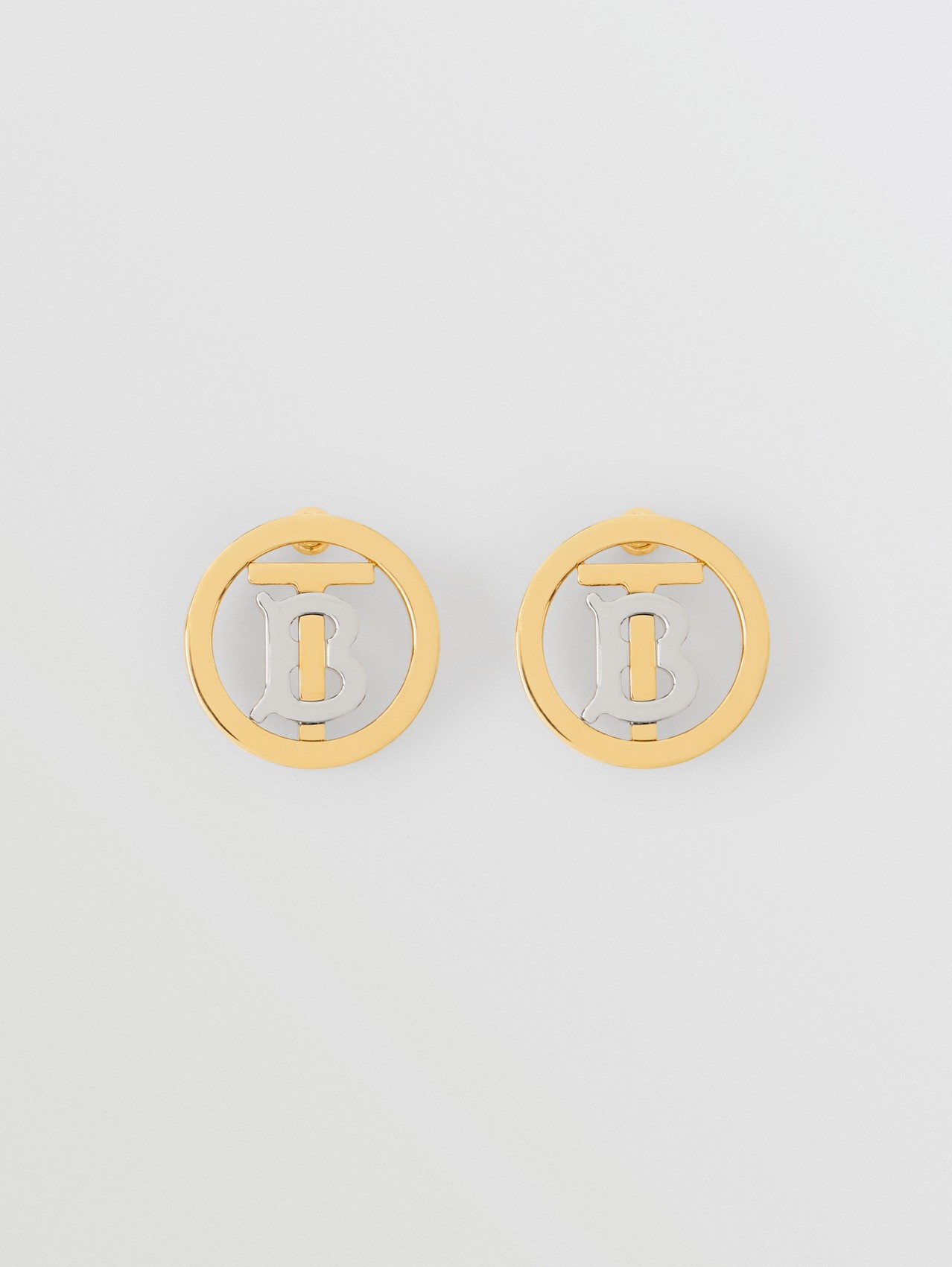 Gold and Palladium-plated Monogram Motif Earrings in Light