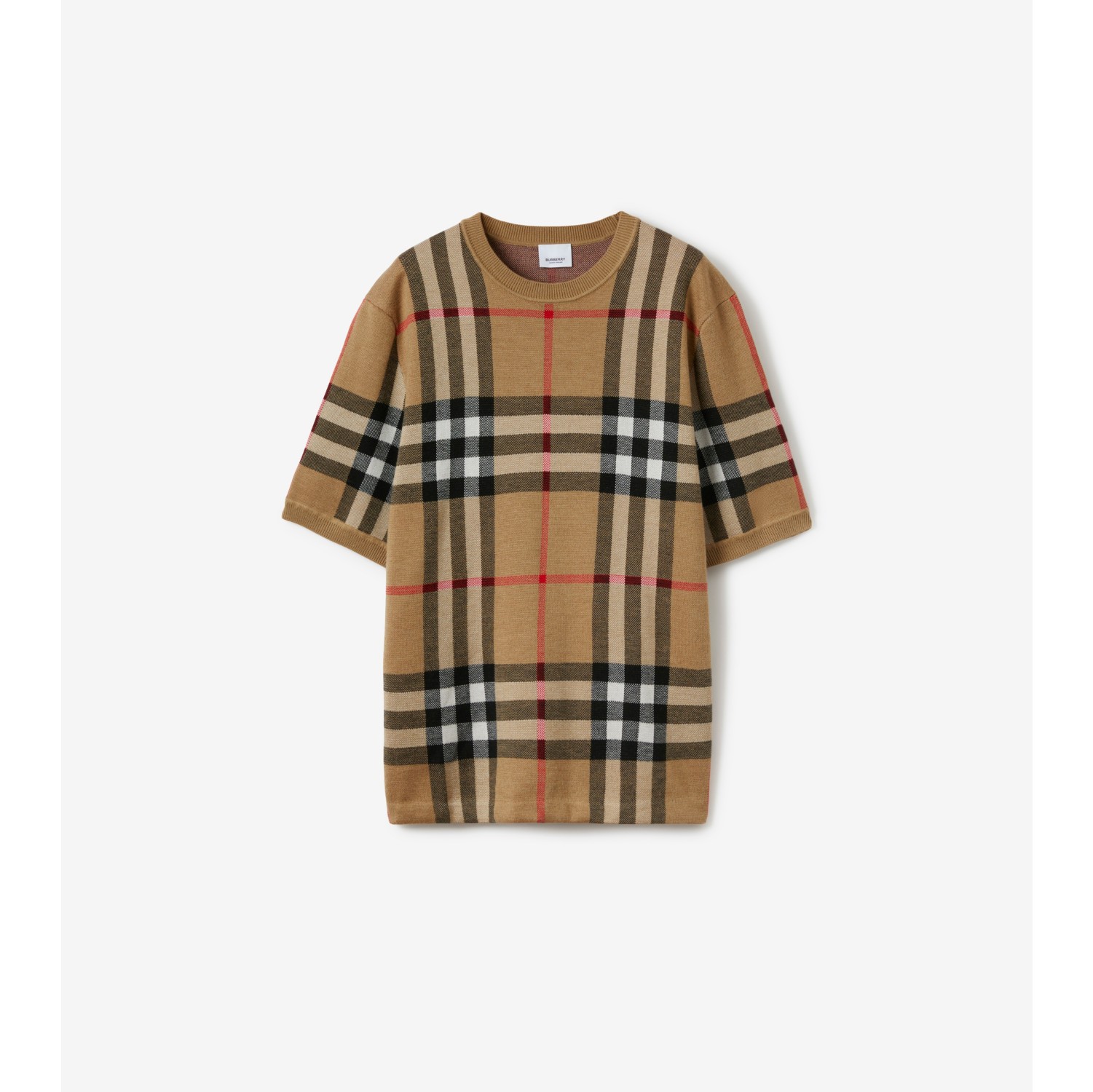 Check Silk Wool T shirt in Archive beige Men Burberry Official