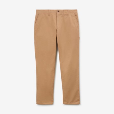 Burberry Embroidered Ekd Cotton Cargo Trousers In Camel