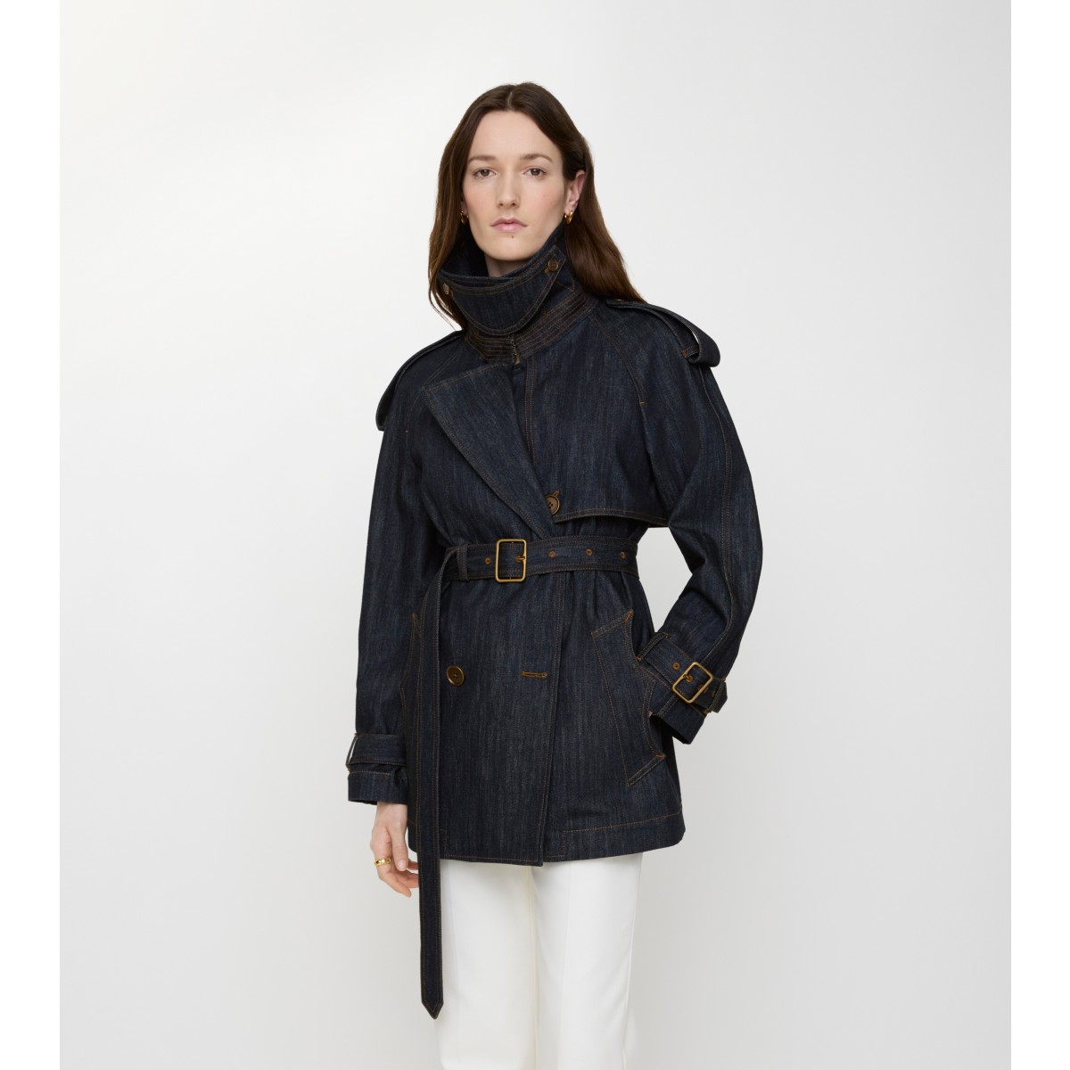 Check Short Denim Fitzrovia Trench Coat