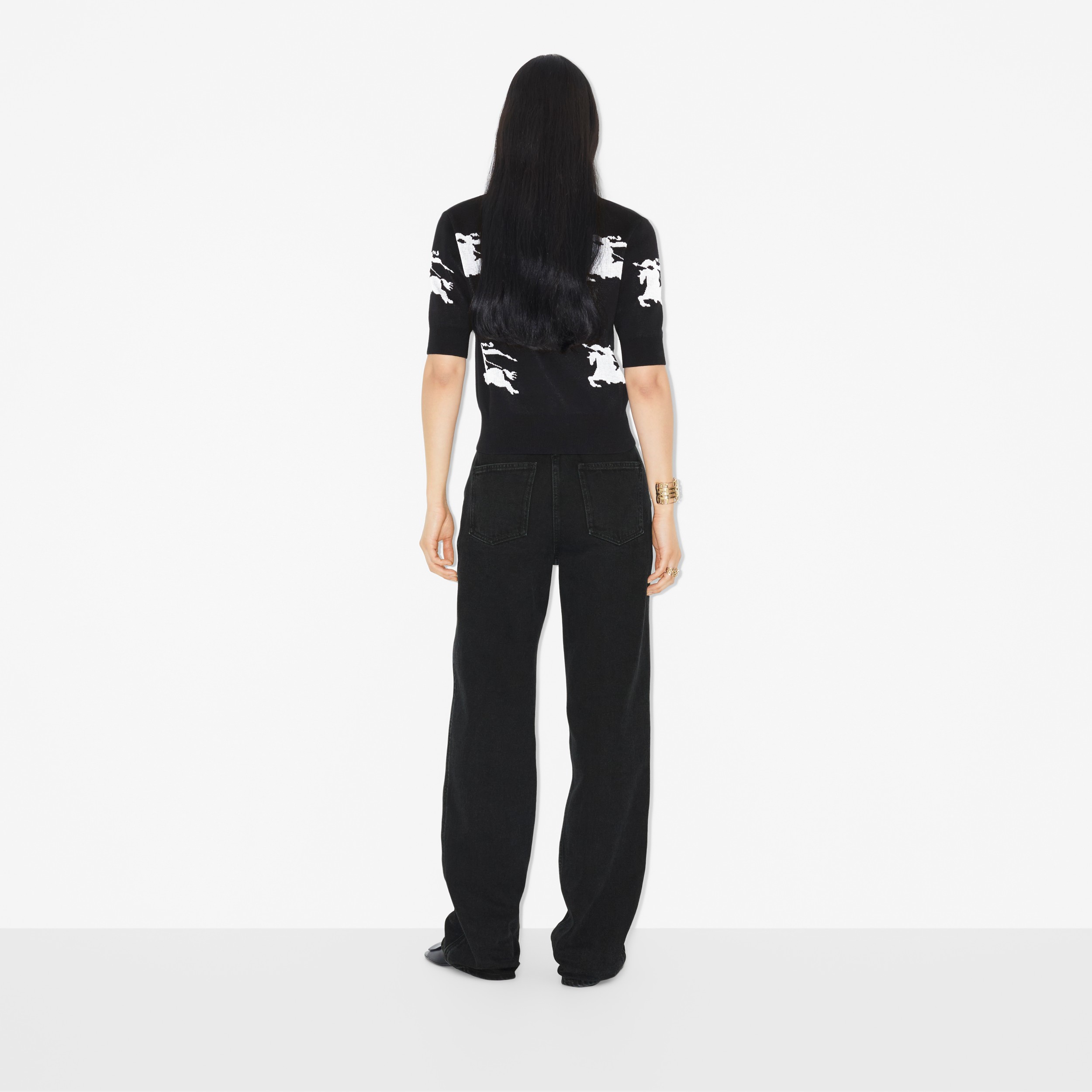 EKD Cotton Silk Polo Shirt in Black/white - Women | Burberry® Official - 4