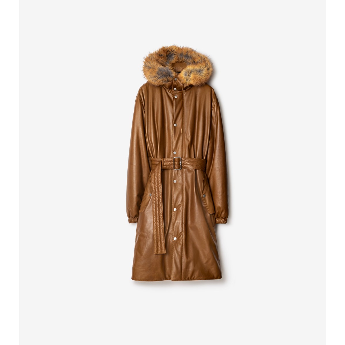 Shop Burberry Faux Fur Trim Leather Parka In Hazel