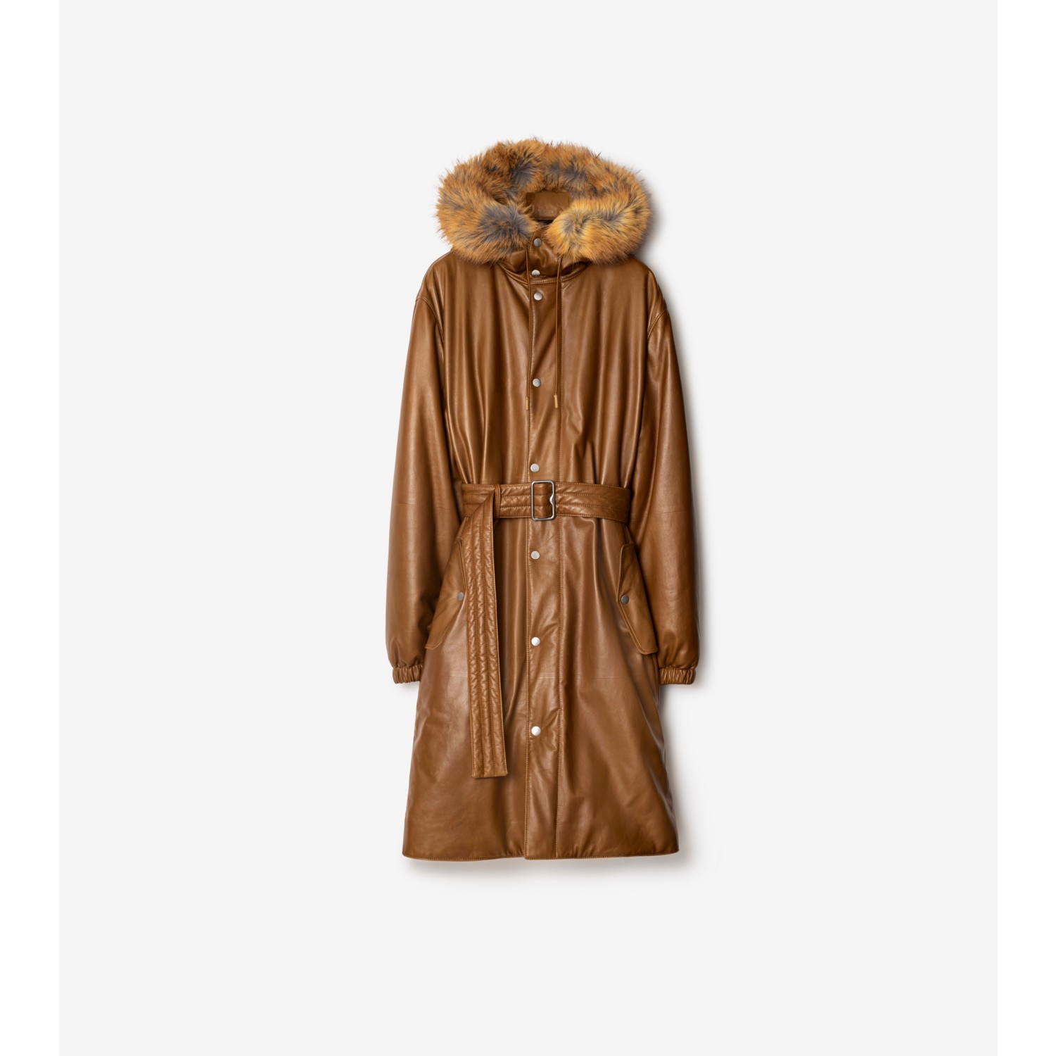 Faux Fur Trim Leather Parka