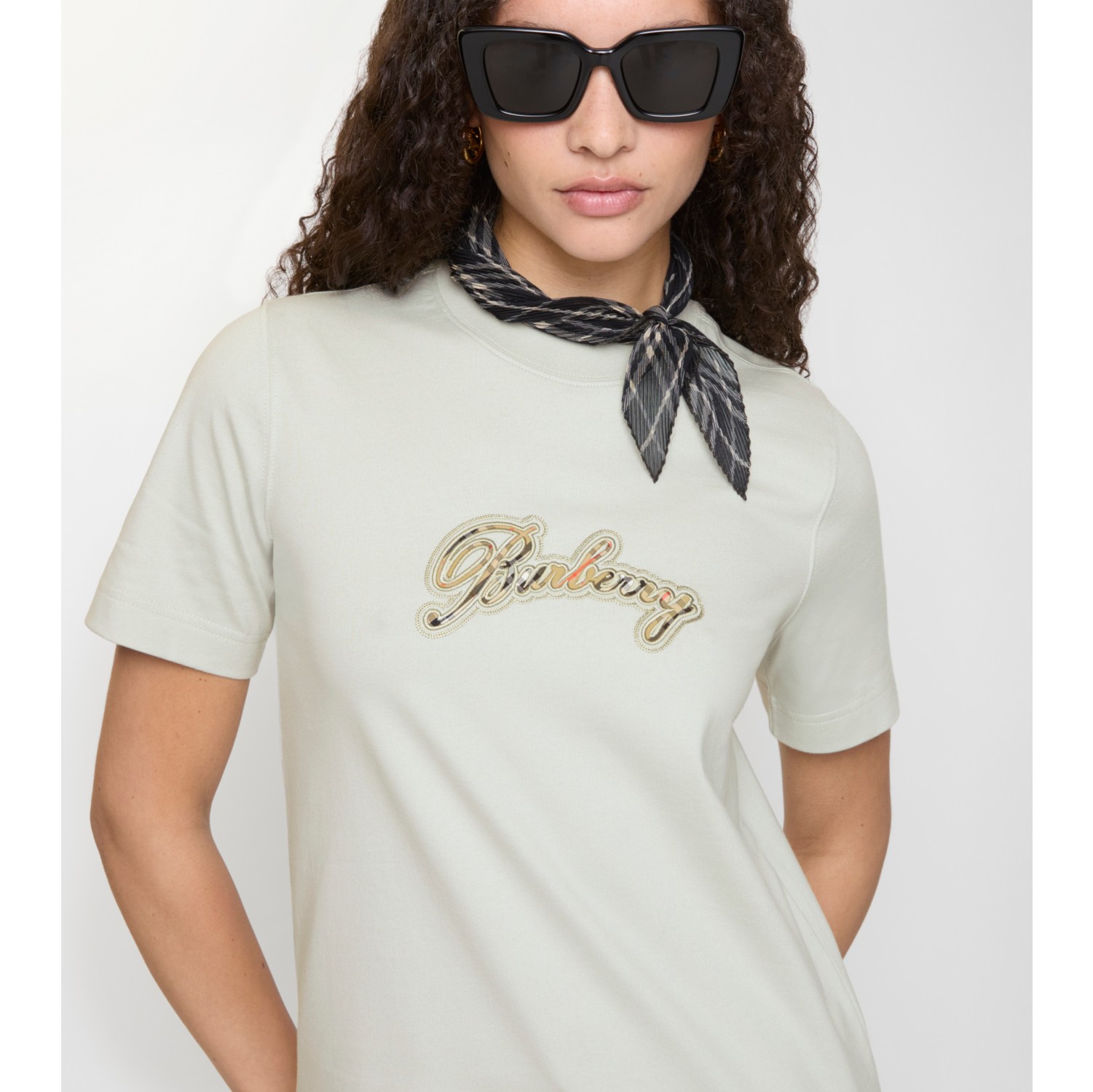 Baumwoll-T-Shirt mit kursivem Logo in Check