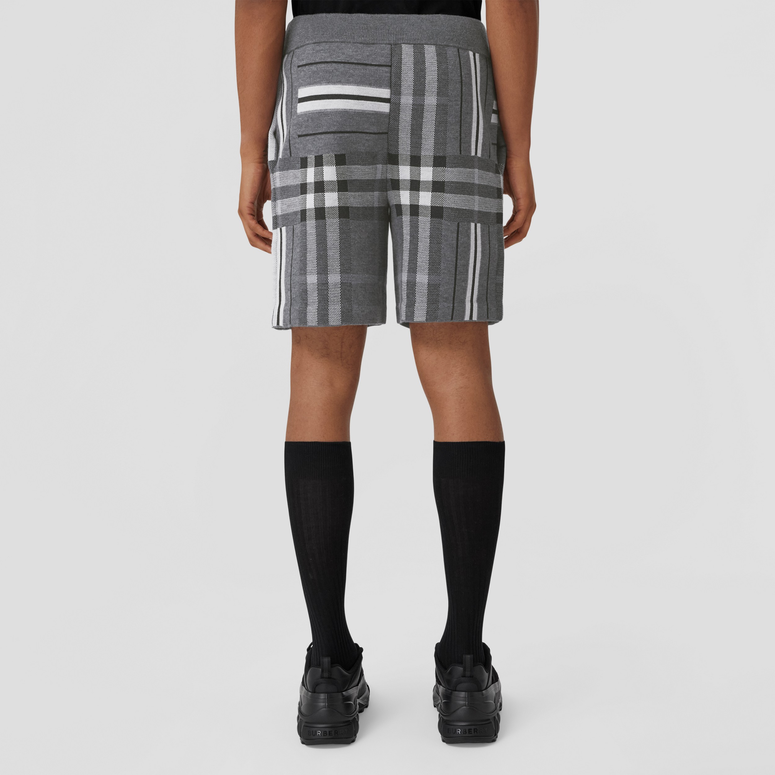 Check and Stripe Wool Blend Jacquard Shorts in Dark Grey Melange - Men | Burberry® Official - 3