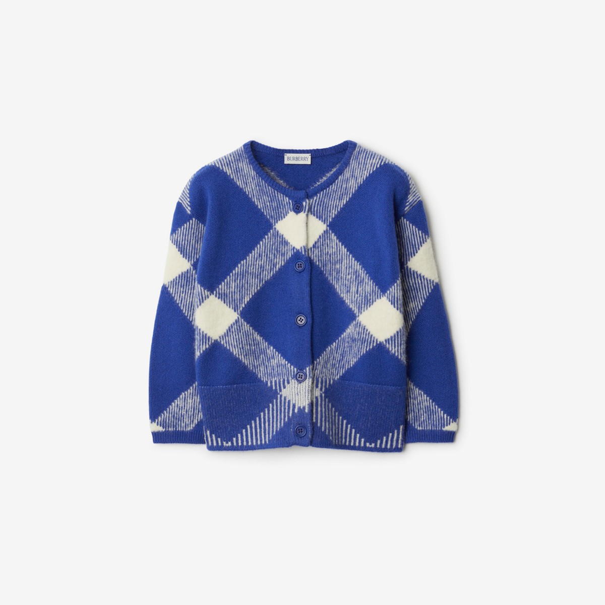 Shop Burberry Childrens Check Wool Blend Cardigan In Knight