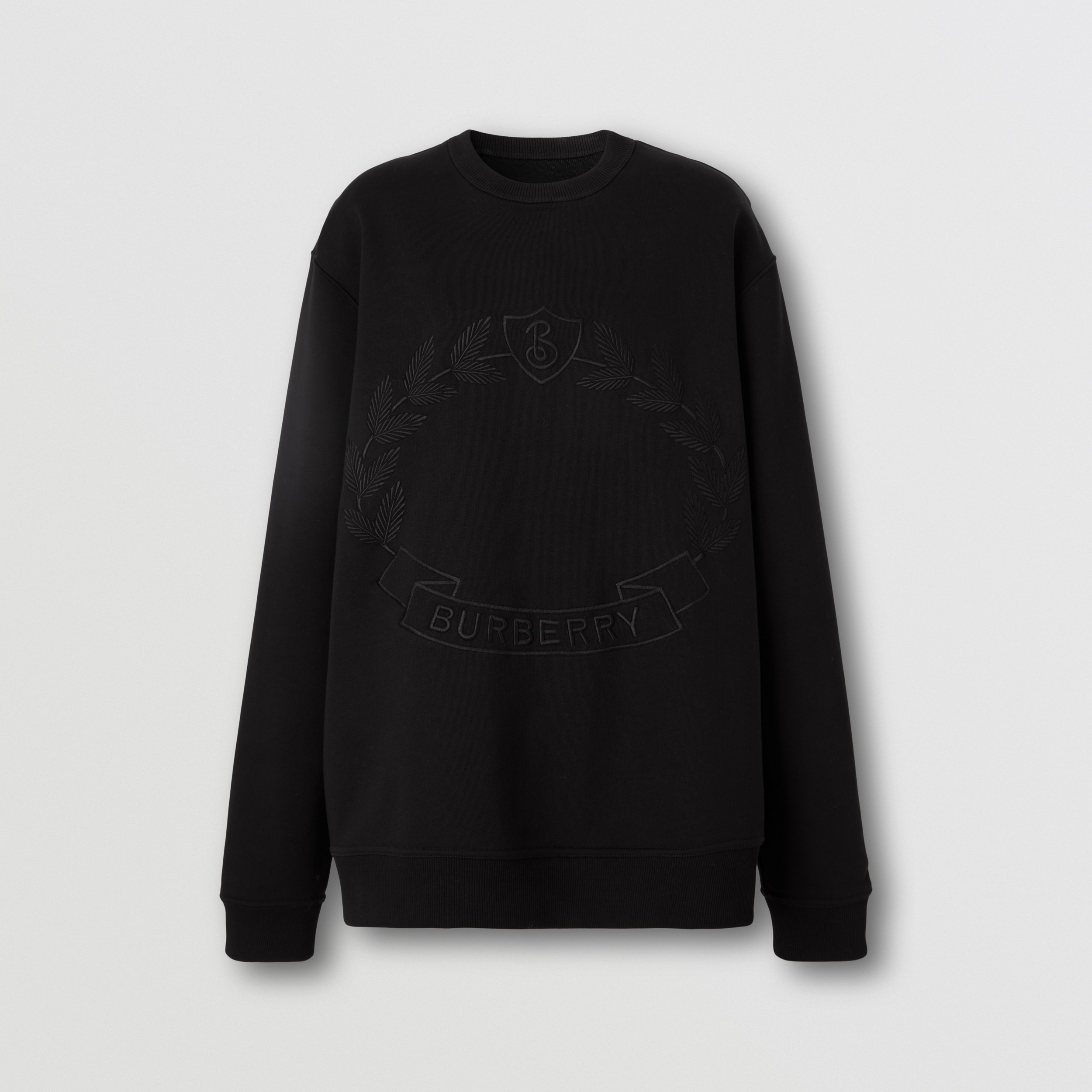 Embroidered Oak Leaf Crest Cotton Sweatshirt in Black - Women | Burberry® Official - 4