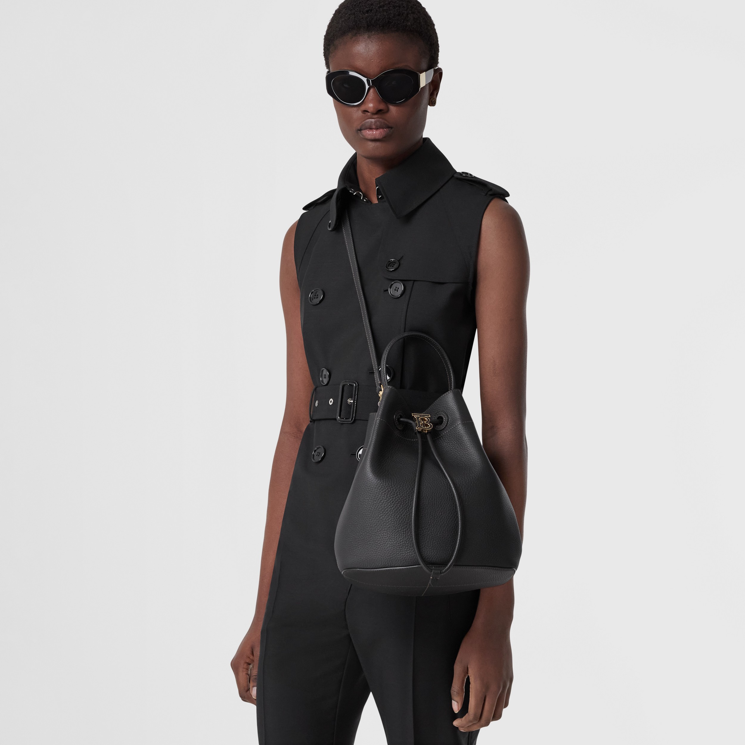 Grainy Leather Small TB Bucket Bag in Black - Women | Burberry® Official - 3