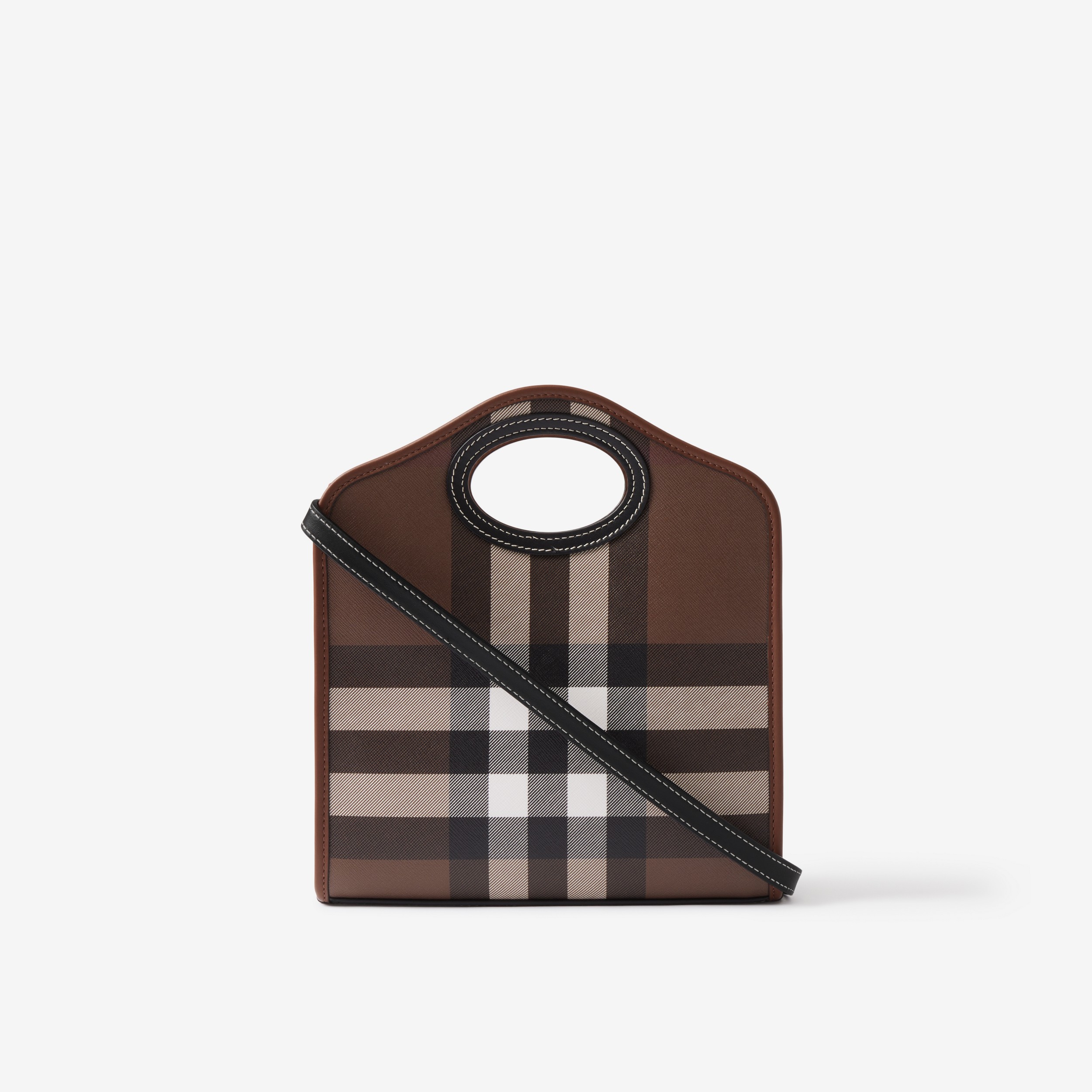 Check and Leather Mini Pocket Bag in Dark Birch Brown - Women | Burberry® Official - 3