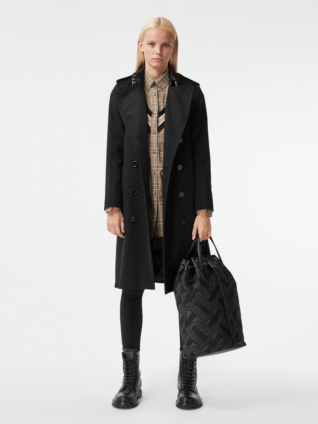Regenerated Cashmere Trench Coat in Black