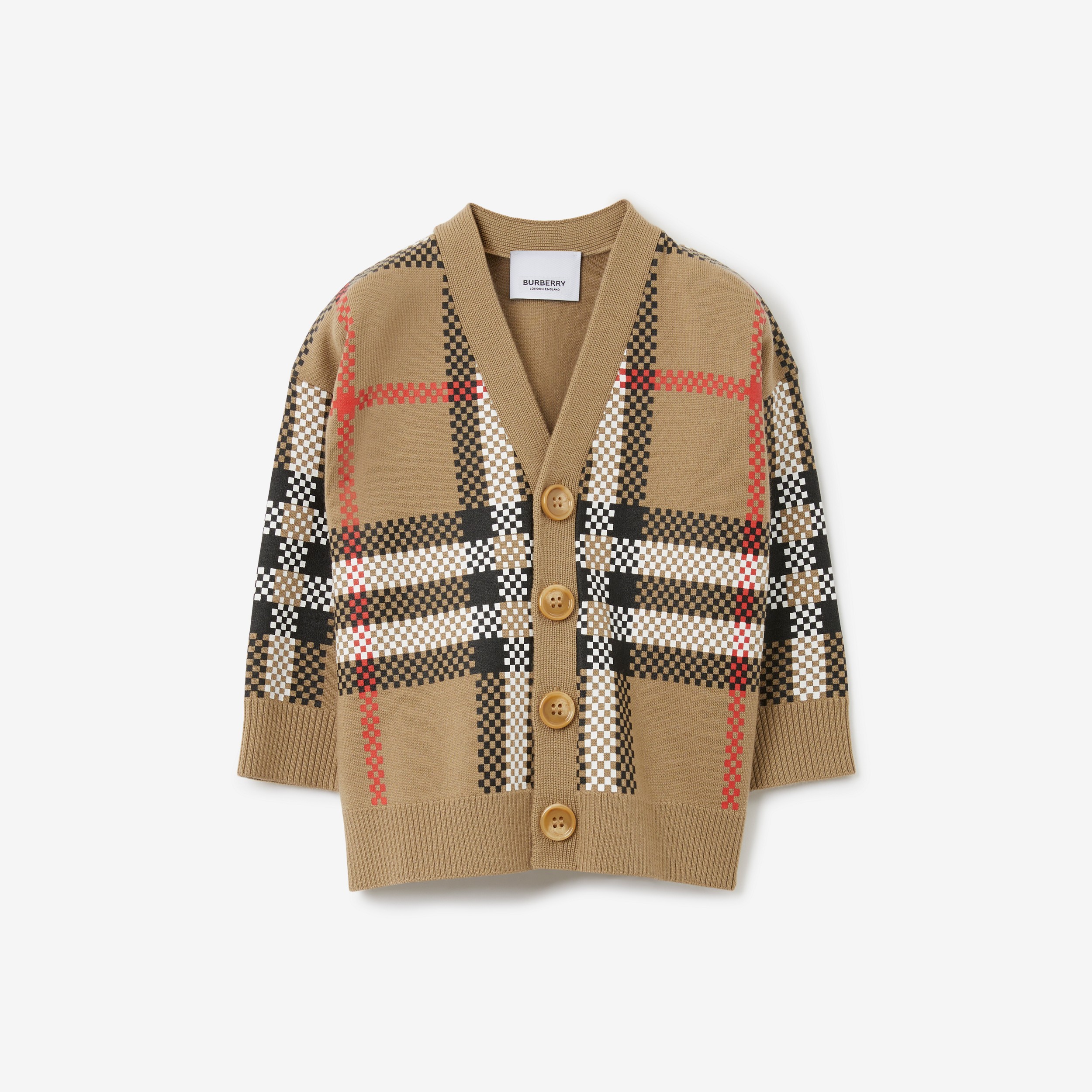 Check Wool Cardigan in Archive Beige - Children | Burberry® Official - 1