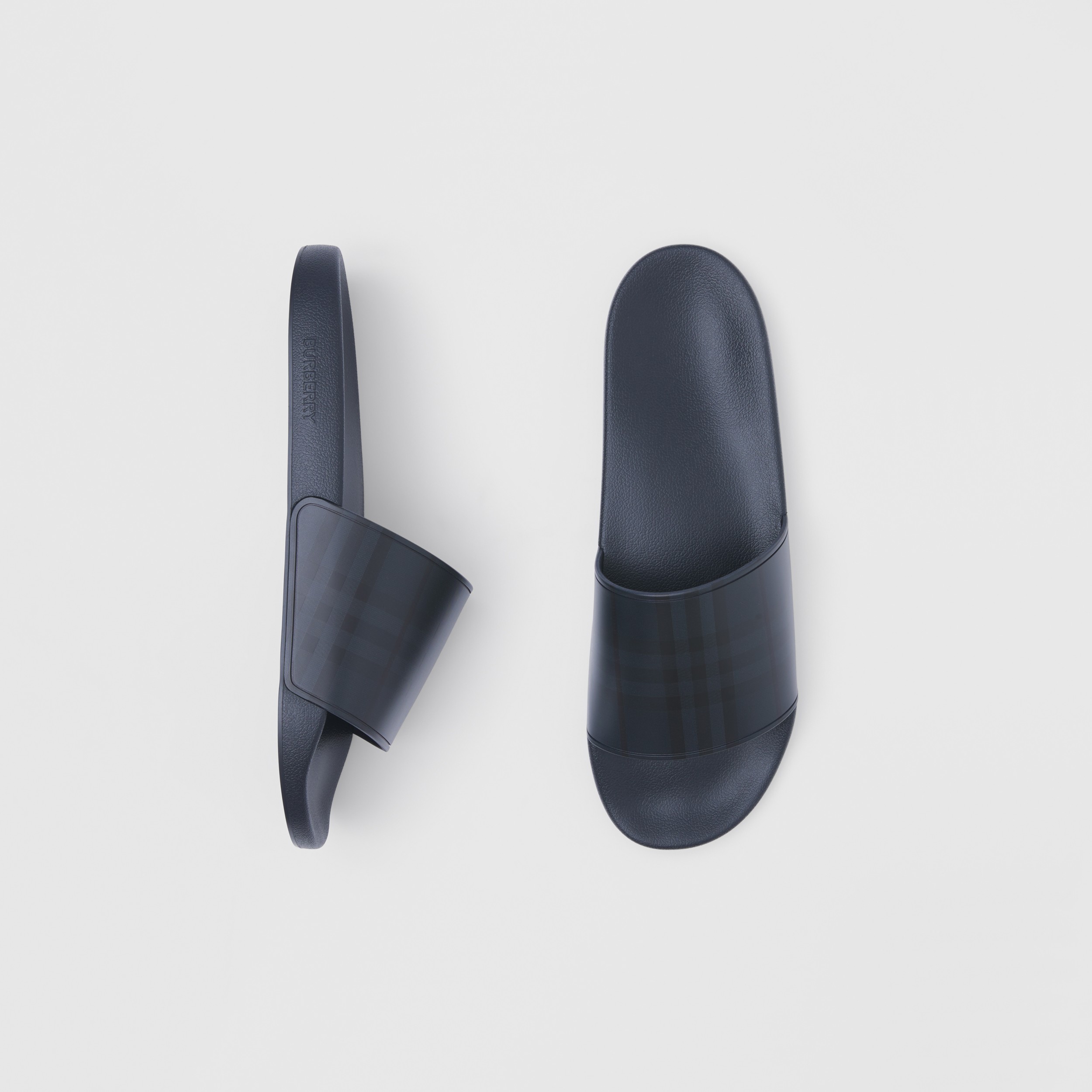 blue burberry slides