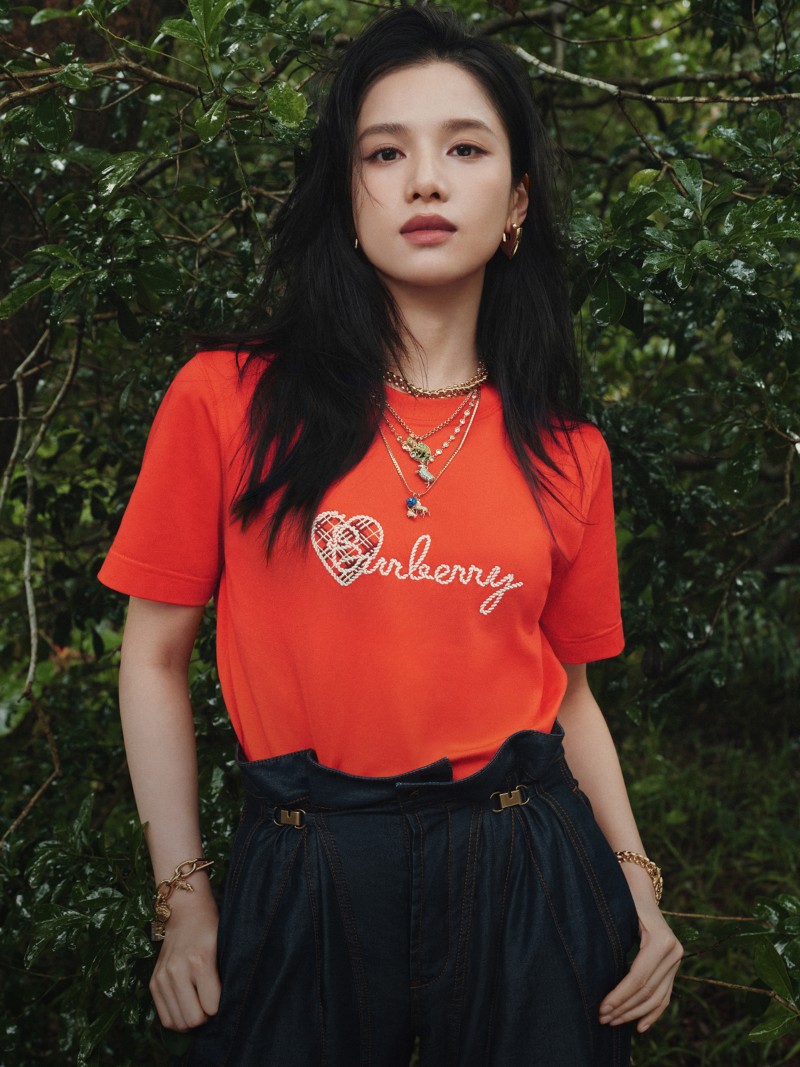 Zhang Jingyi wearing the Heart Logo T-shirt in Red