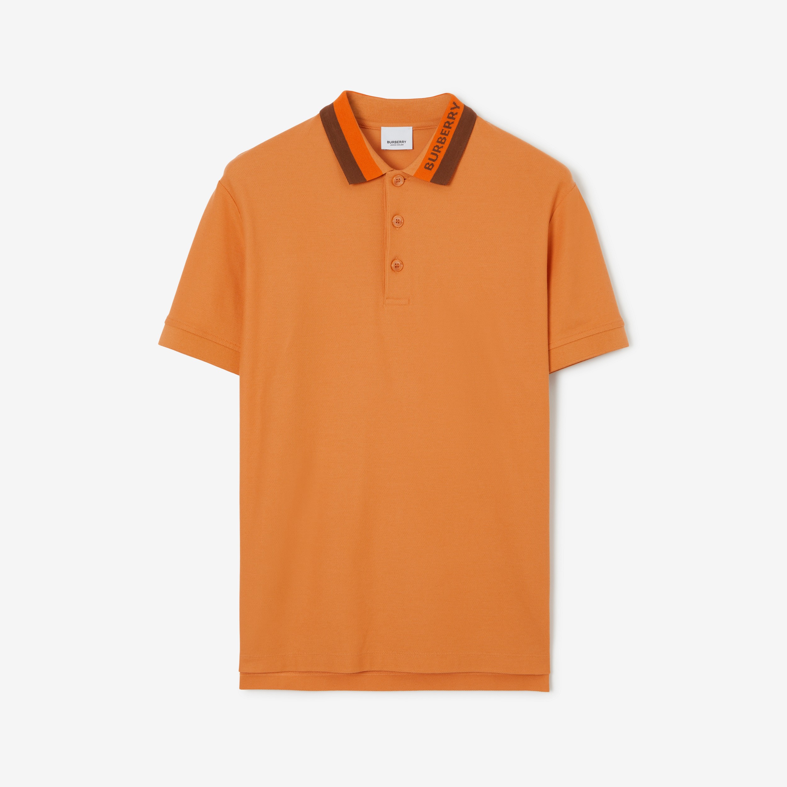 Camisa polo de algodão piquê com detalhe de logotipo (Laranja Terroso) - Homens | Burberry® oficial - 1