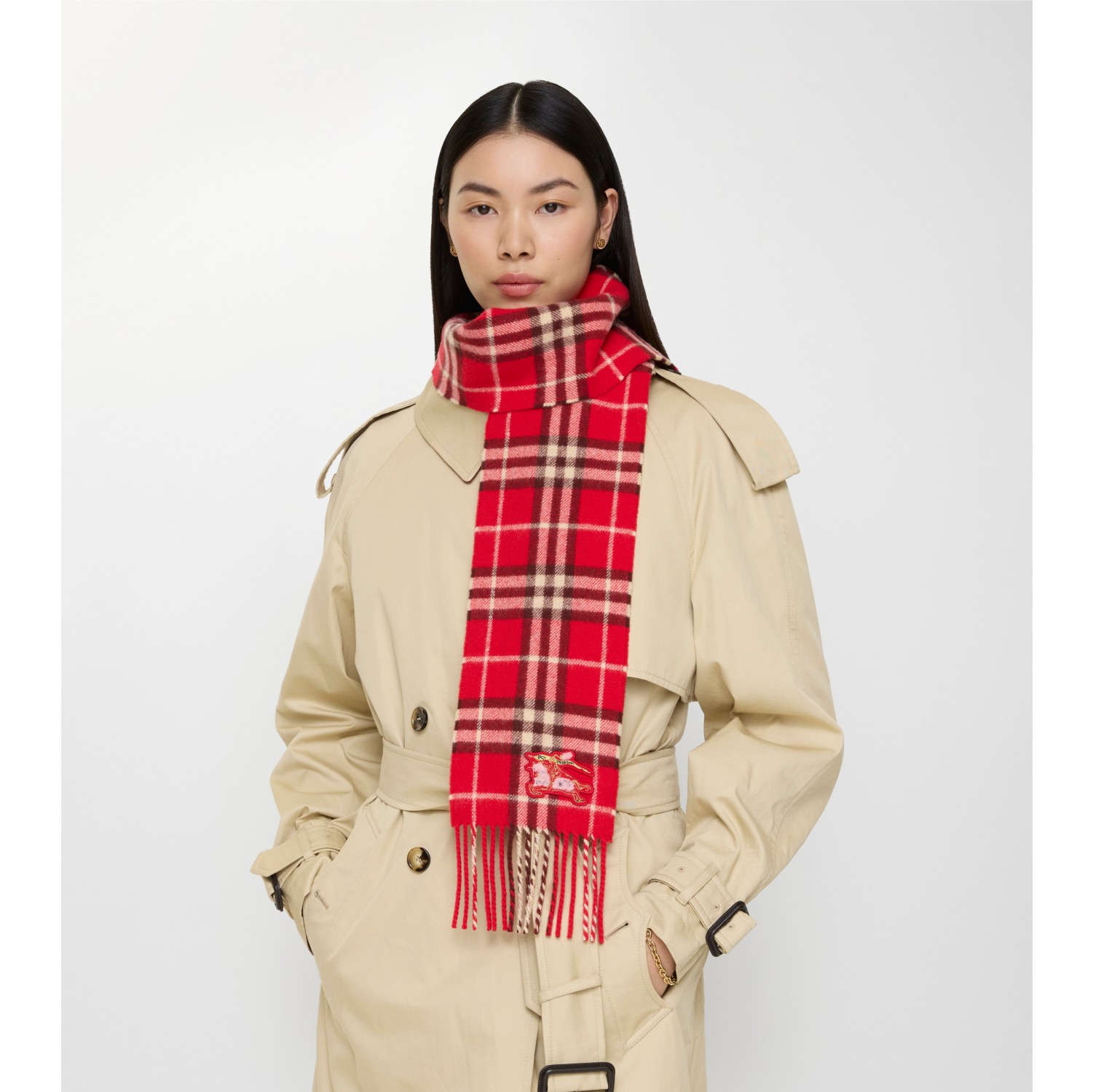 Narrow Check Cashmere Scarf