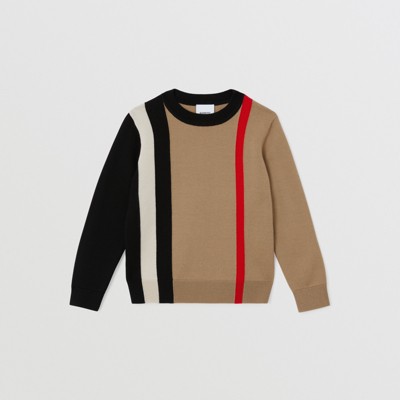 버버리 키즈 스웨터 Burberry Icon Stripe Wool Intarsia Sweater,Archive Beige