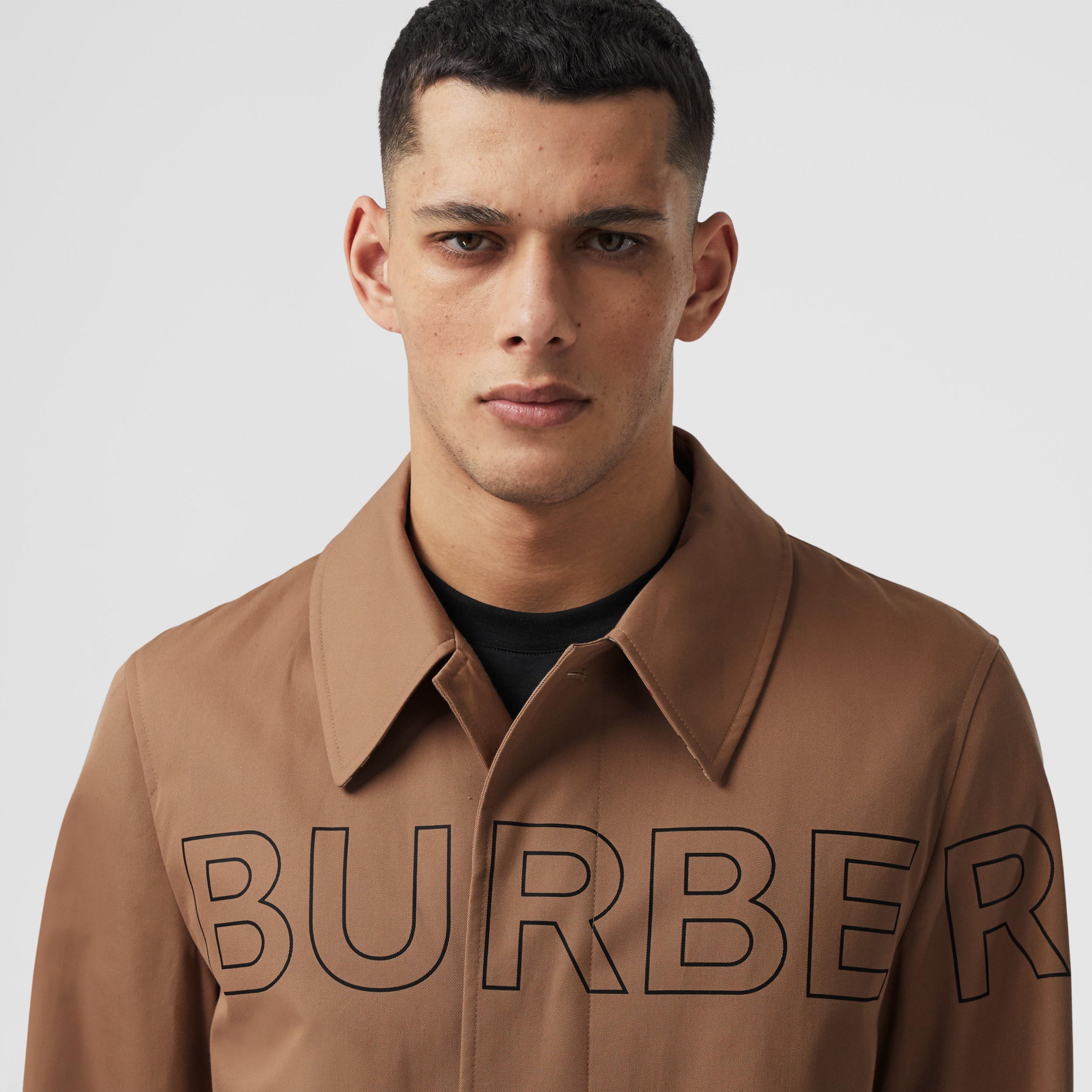 Horseferry Print Cotton Gabardine Car Coat in Dusty Caramel Men