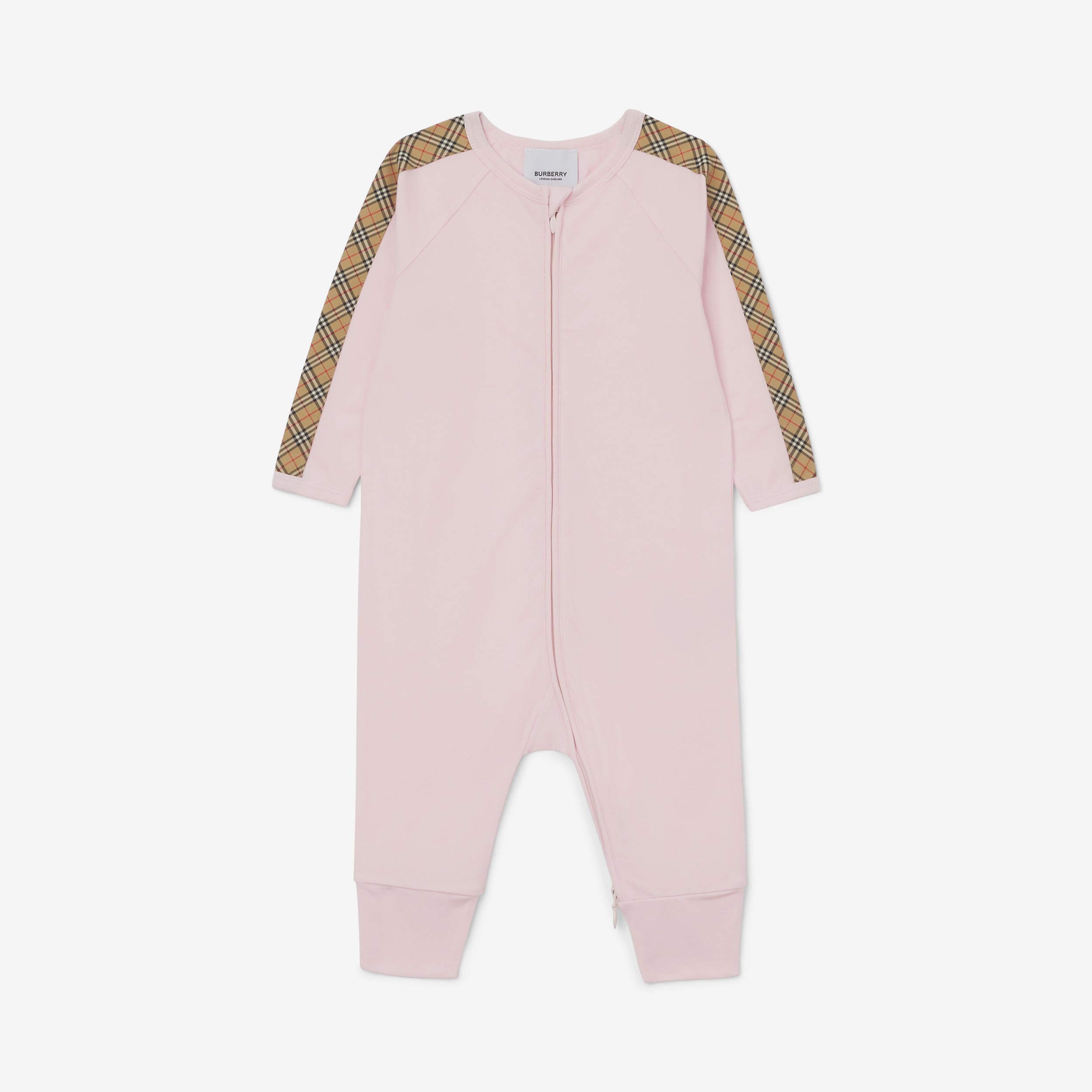 Check Trim Cotton Three-piece Baby Gift Set in Alabaster Pink - Children | Burberry® Official - 2