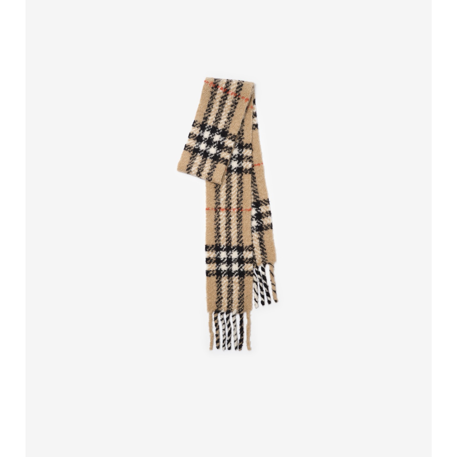 Narrow Check Alpaca Wool Blend Bouclé Scarf