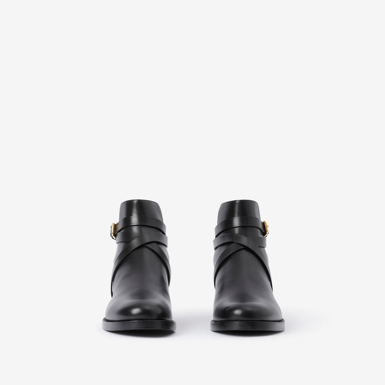 House 格纹拼皮革及踝靴 (黑色 / 典藏米色) - 女士 | Burberry® 博柏利官网