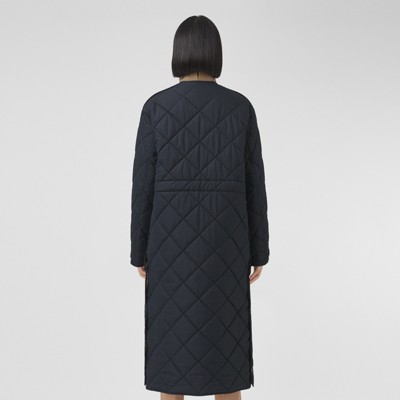 navy quilted long coat