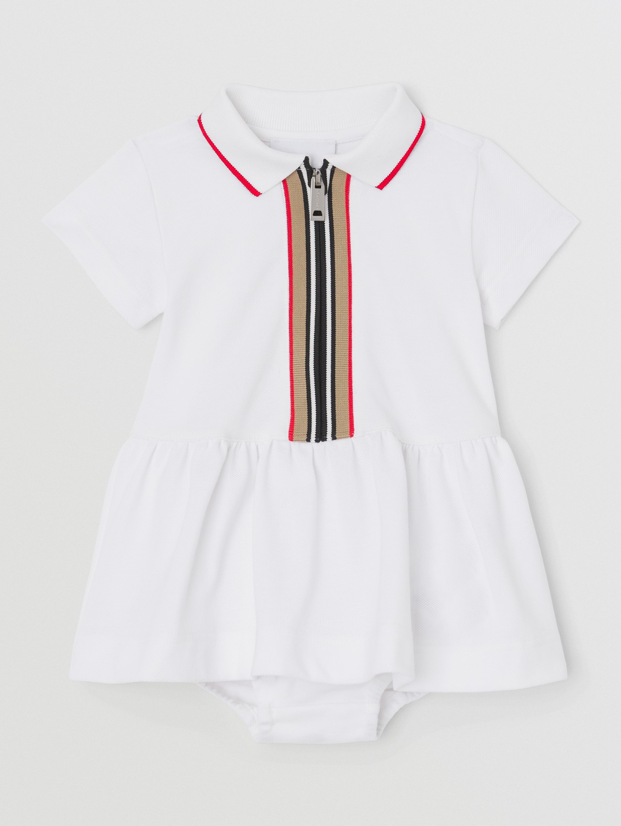 Icon Stripe Detail Cotton Dress with Bloomers in White