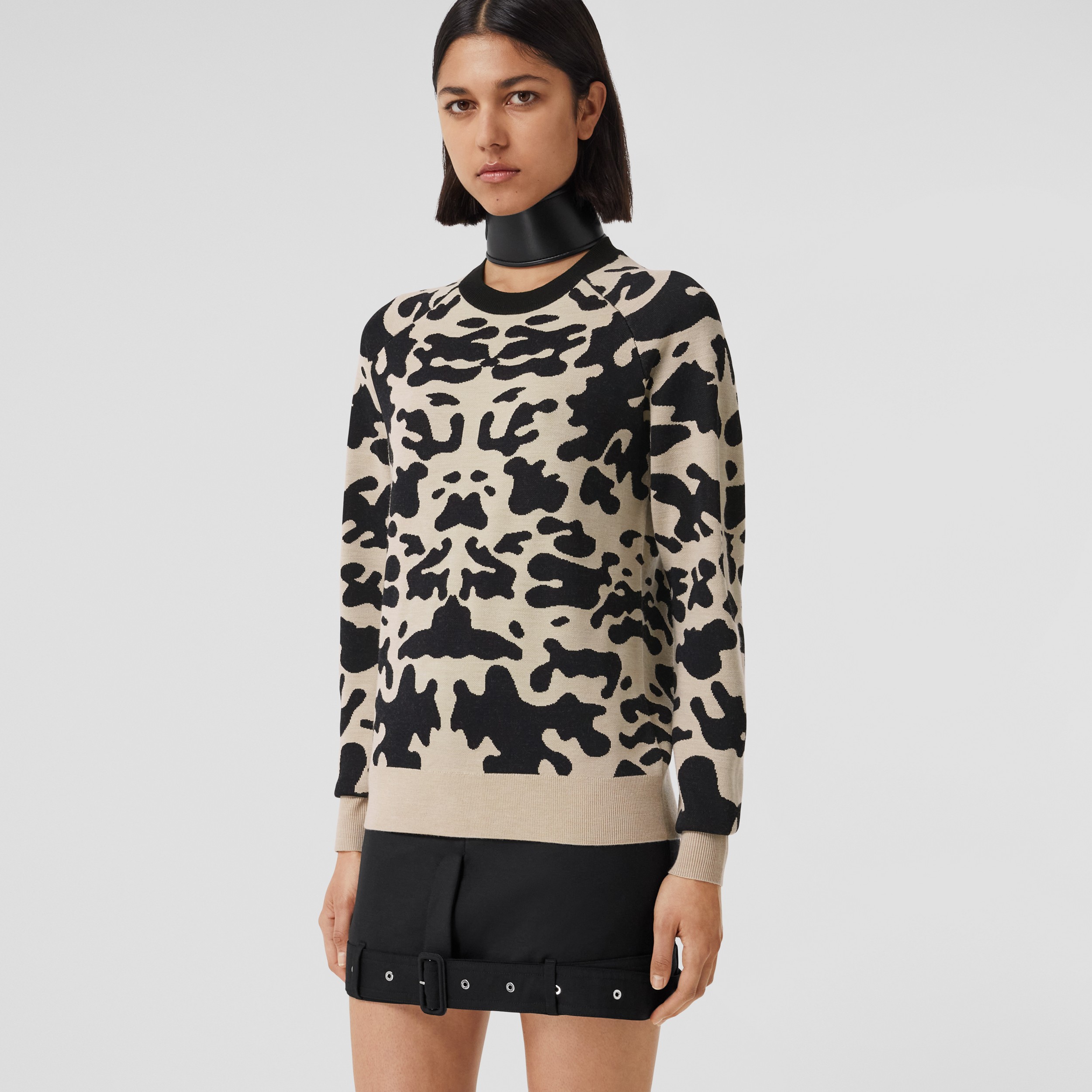Cow Print Viscose Wool Sweater in Black - Women | Burberry® Official - 1