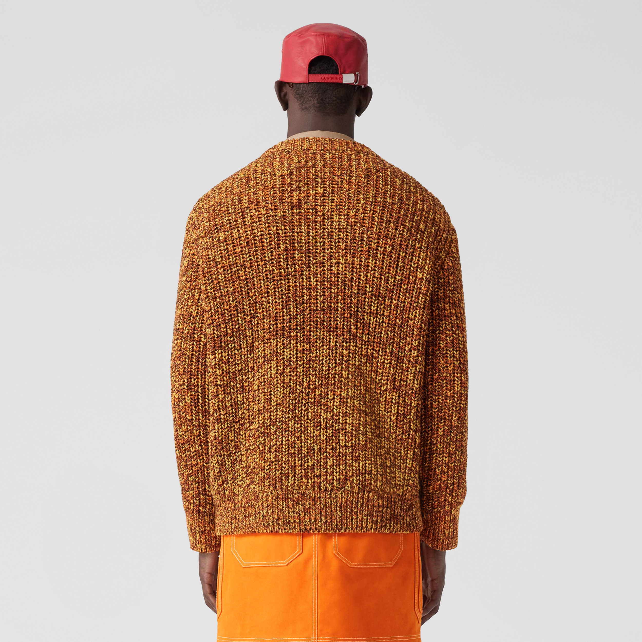 Embroidered Logo Wool Cashmere Cotton Sweater in Bright Orange - Men | Burberry® Official - 3