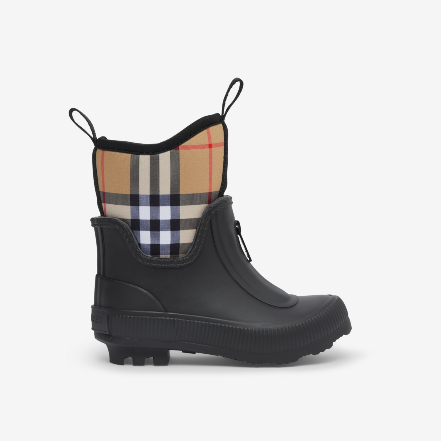 Vintage Check Neoprene and Rubber Rain Boots in Black Children Burberry Official