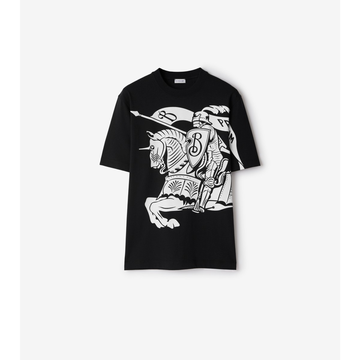 Burberry Black T-shirt With Contrasting Equestrian Knight Print In Cotton Man In Black
