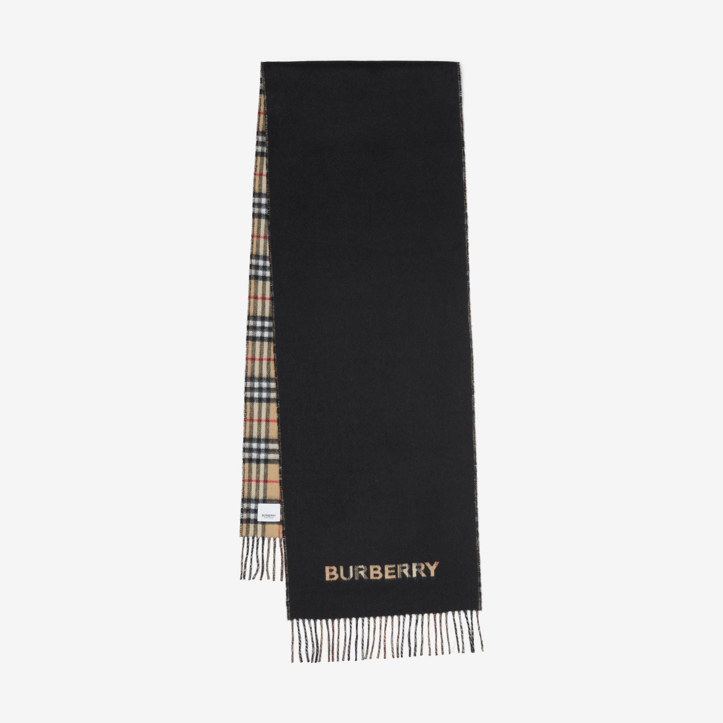 双面两用 Vintage 格纹羊绒围巾 (典藏米色 / 黑色) | Burberry® 博柏利官网 - 1
