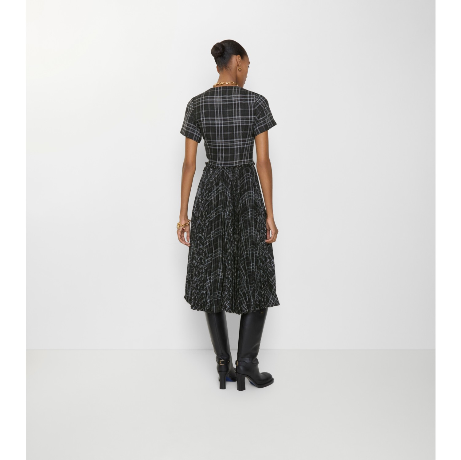 Check Wool Blend Kilt Dress