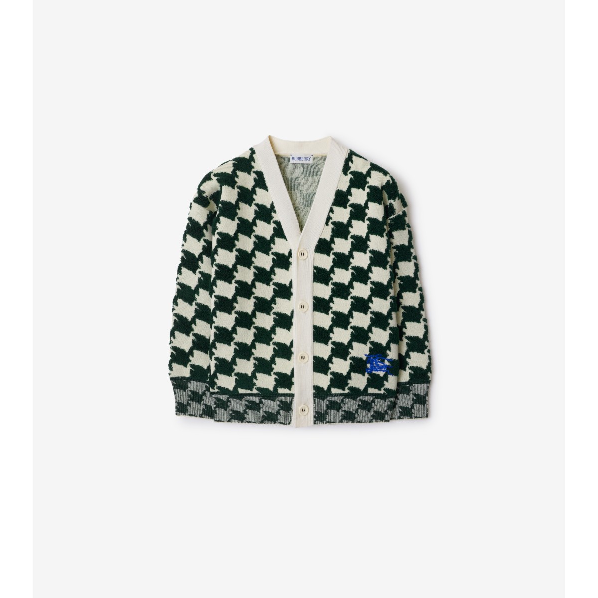 Shop Burberry Childrens Duckstooth Wool Blend Cardigan In Ivy