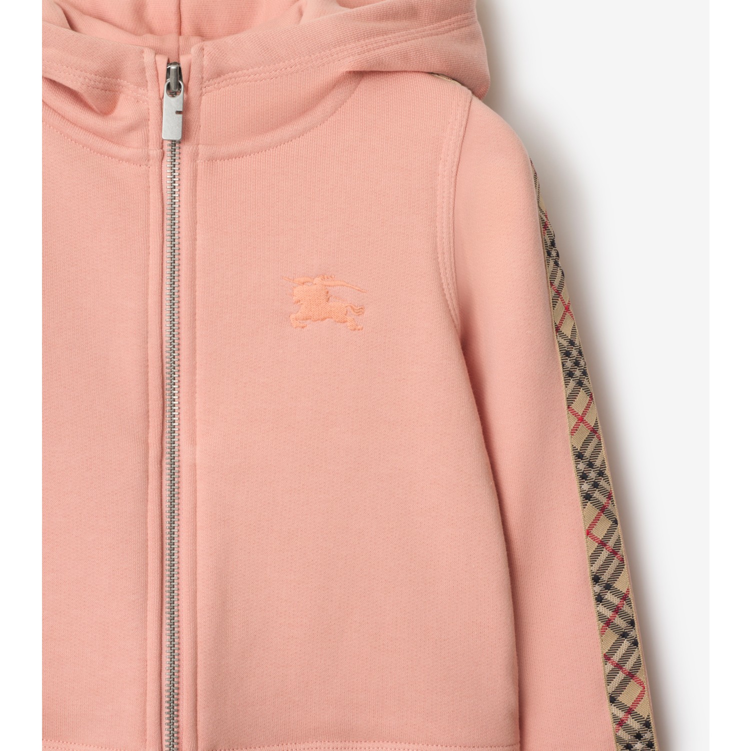 Check Trim Cotton Zip Hoodie