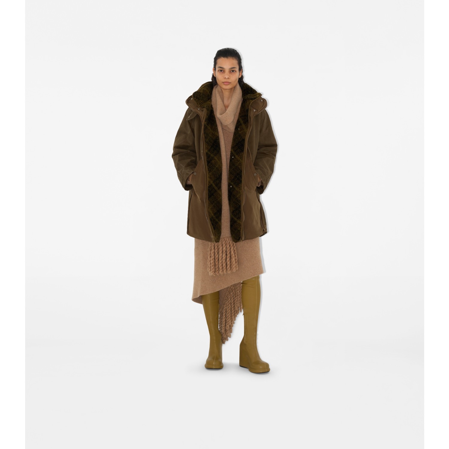 Detachable Warmer Cotton Parka in Bison Women Burberry Official