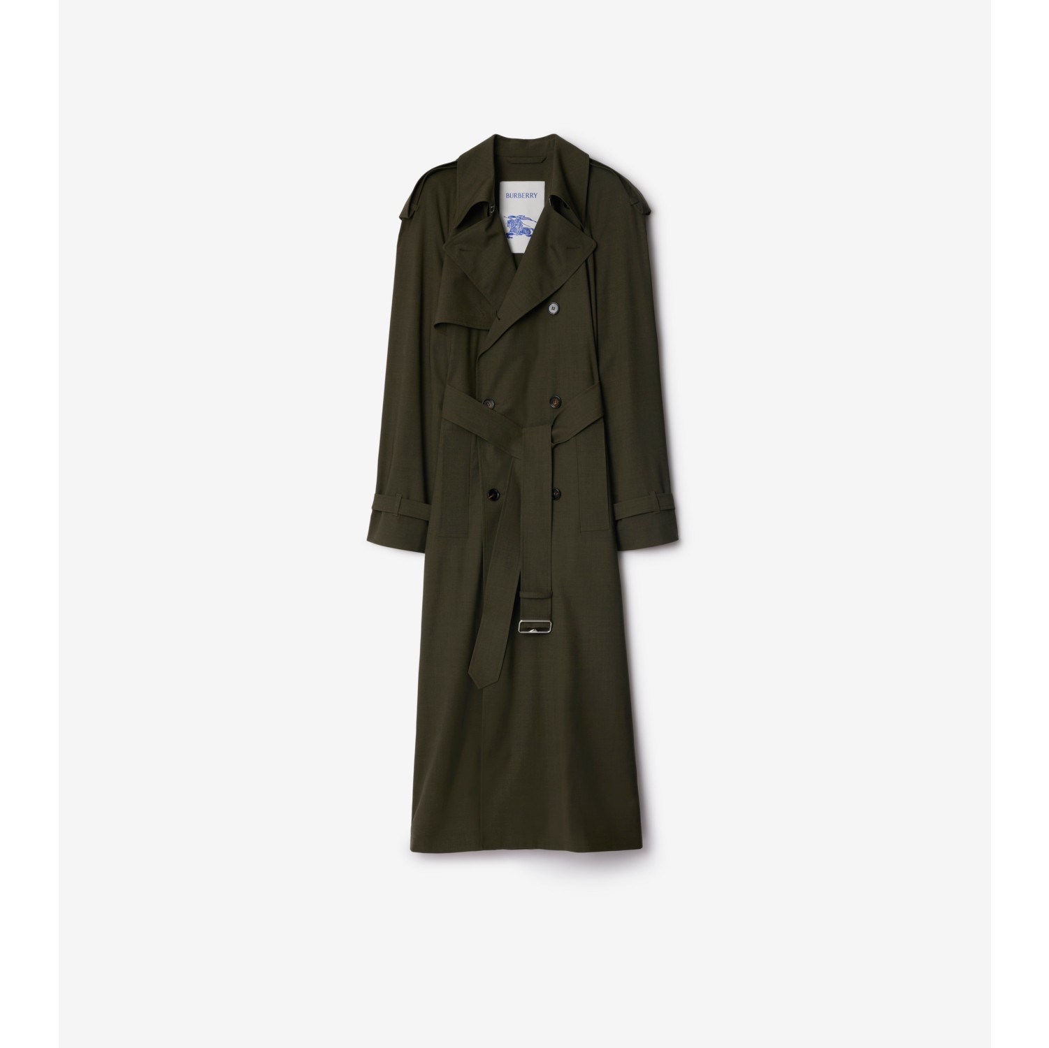 Long Stretch Wool Trench Coat in Brown melange Men Burberry Official