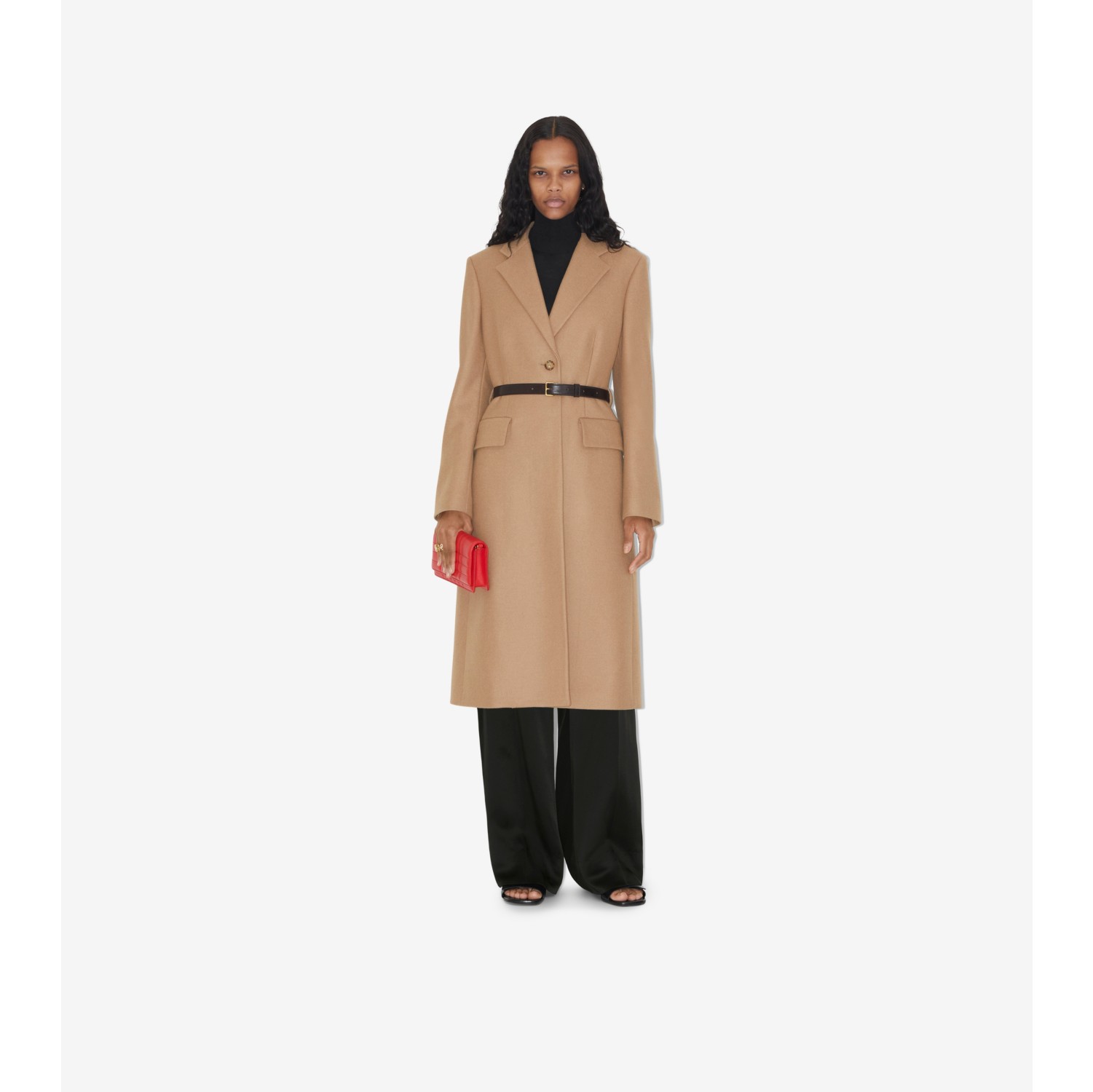 Wool Cashmere Tailored Coat in Camel Melange - Women