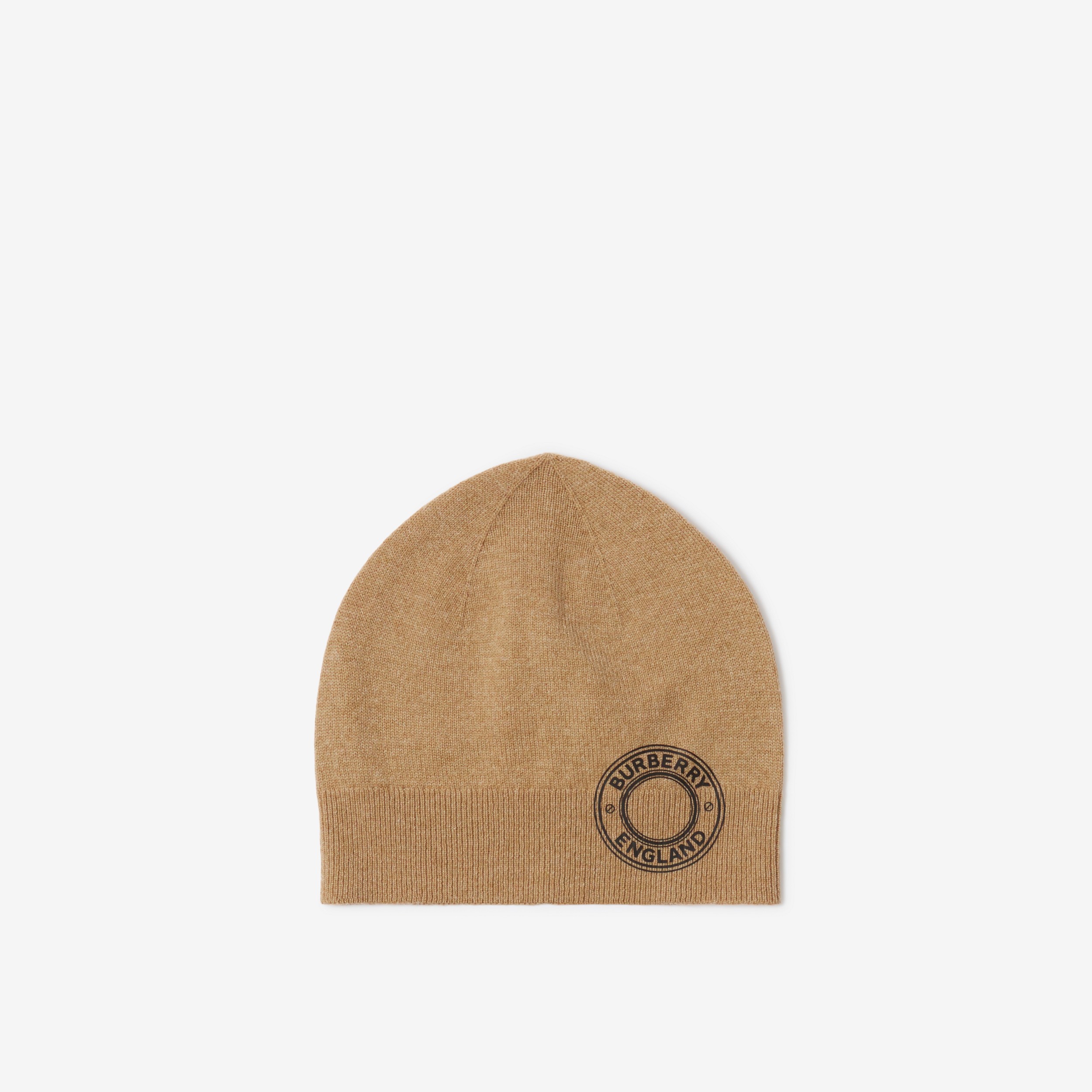 Logo Graphic Cashmere Blend Beanie in Camel | Burberry® Official - 1