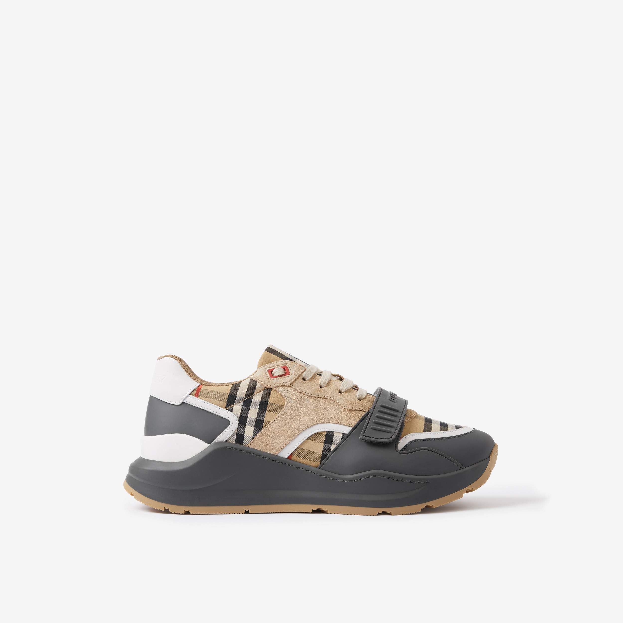 Vintage Check, Suede and Leather Sneakers in Grey/archive Beige | Burberry® Official - 1