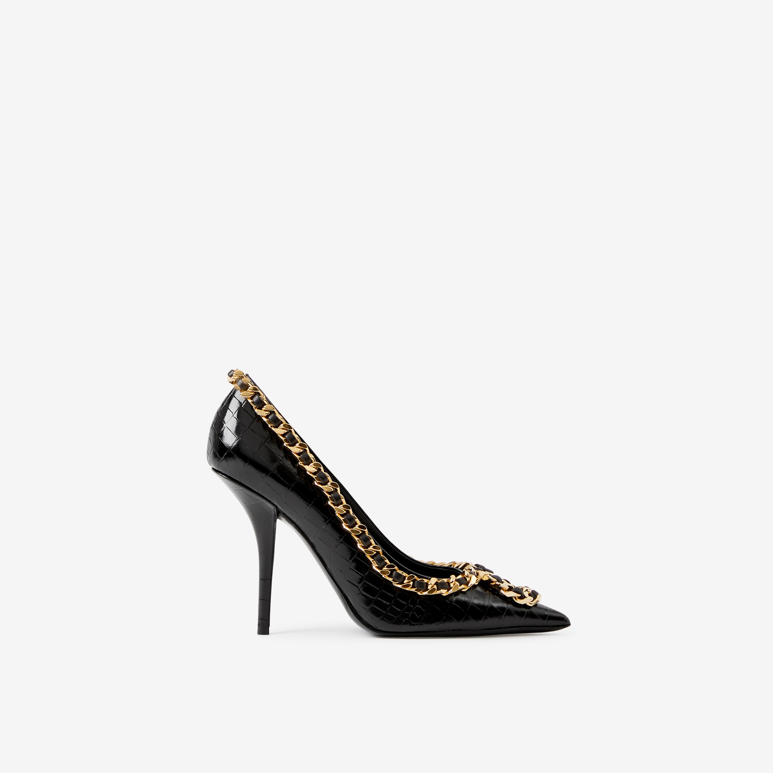 Chain-link Detail Leather Point-toe Pumps in Black - Women | Burberry® Official - 1