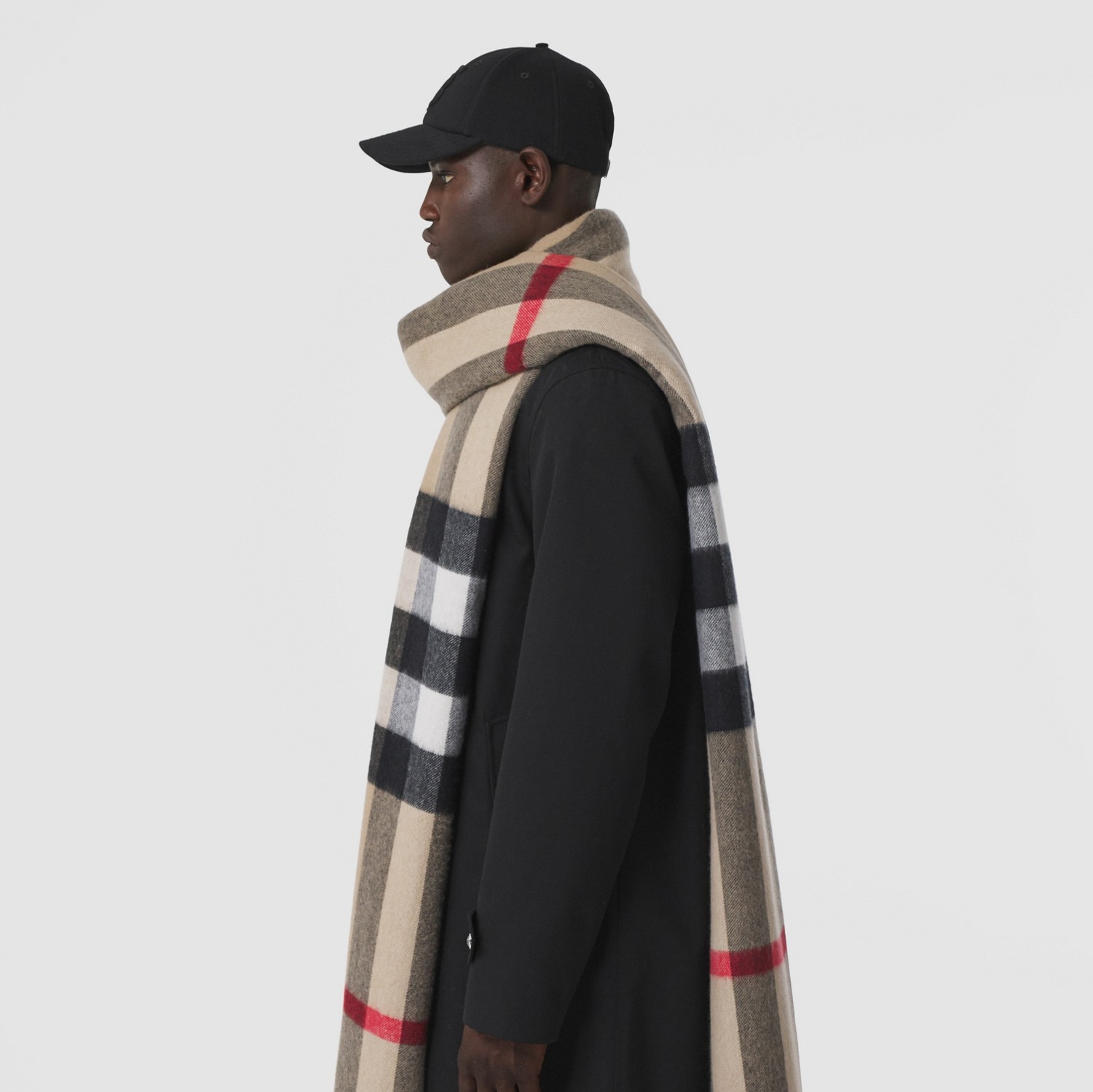 Check and Monogram Cashmere Oversized Scarf in Charcoal | Burberry® Official