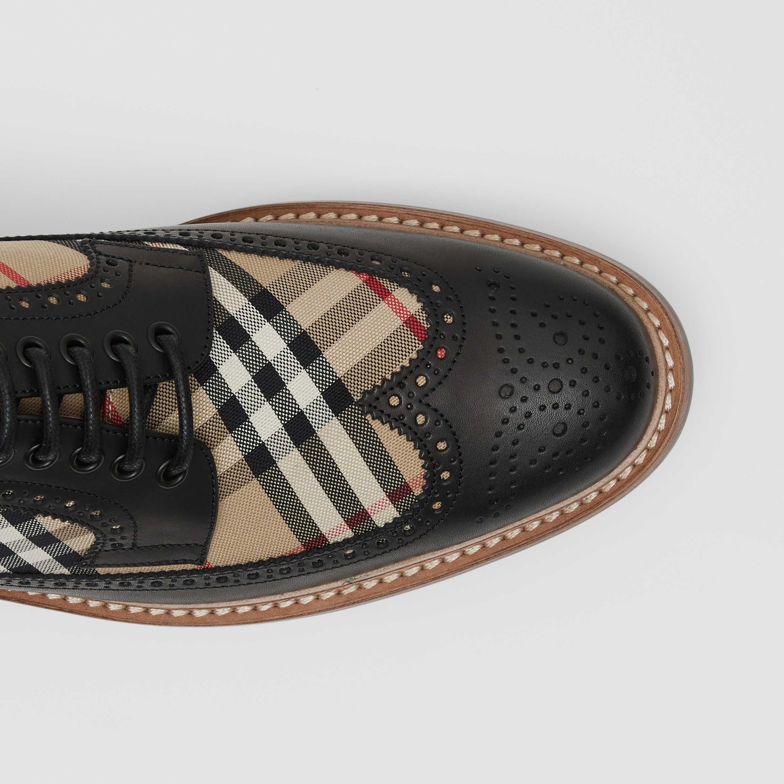 Vintage Check Panel Leather Derby Shoes in Black - Men | Burberry® Official - 2