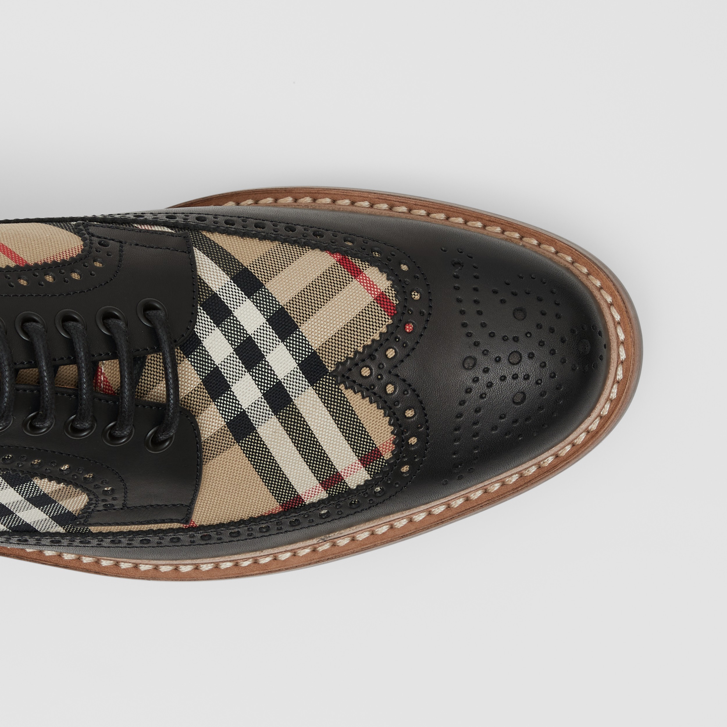 Vintage Check Panel Leather Derby Shoes in Black - Men | Burberry® Official