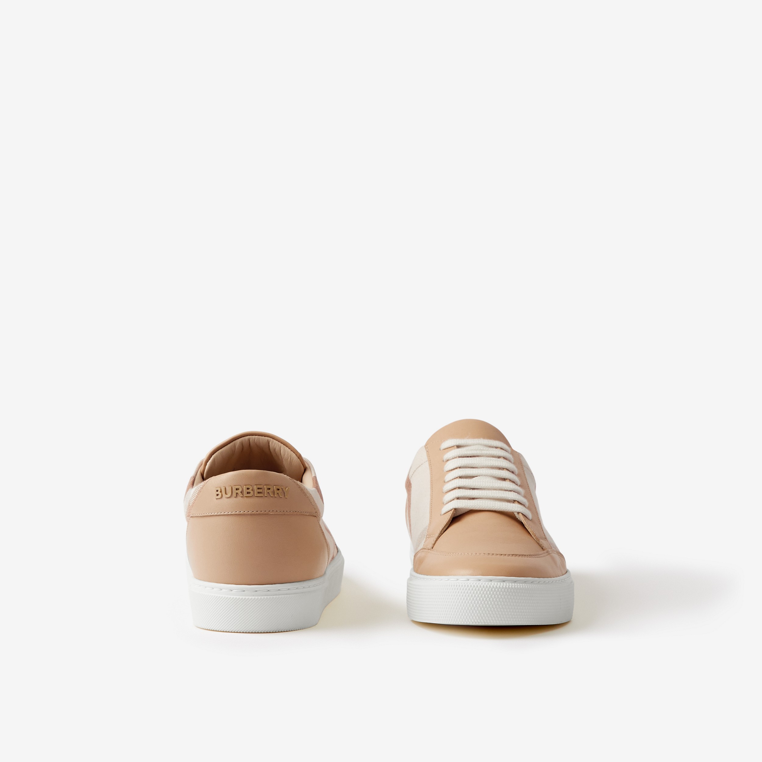 Check Cotton and Leather Sneakers in Soft Fawn - Women | Burberry® Official - 4