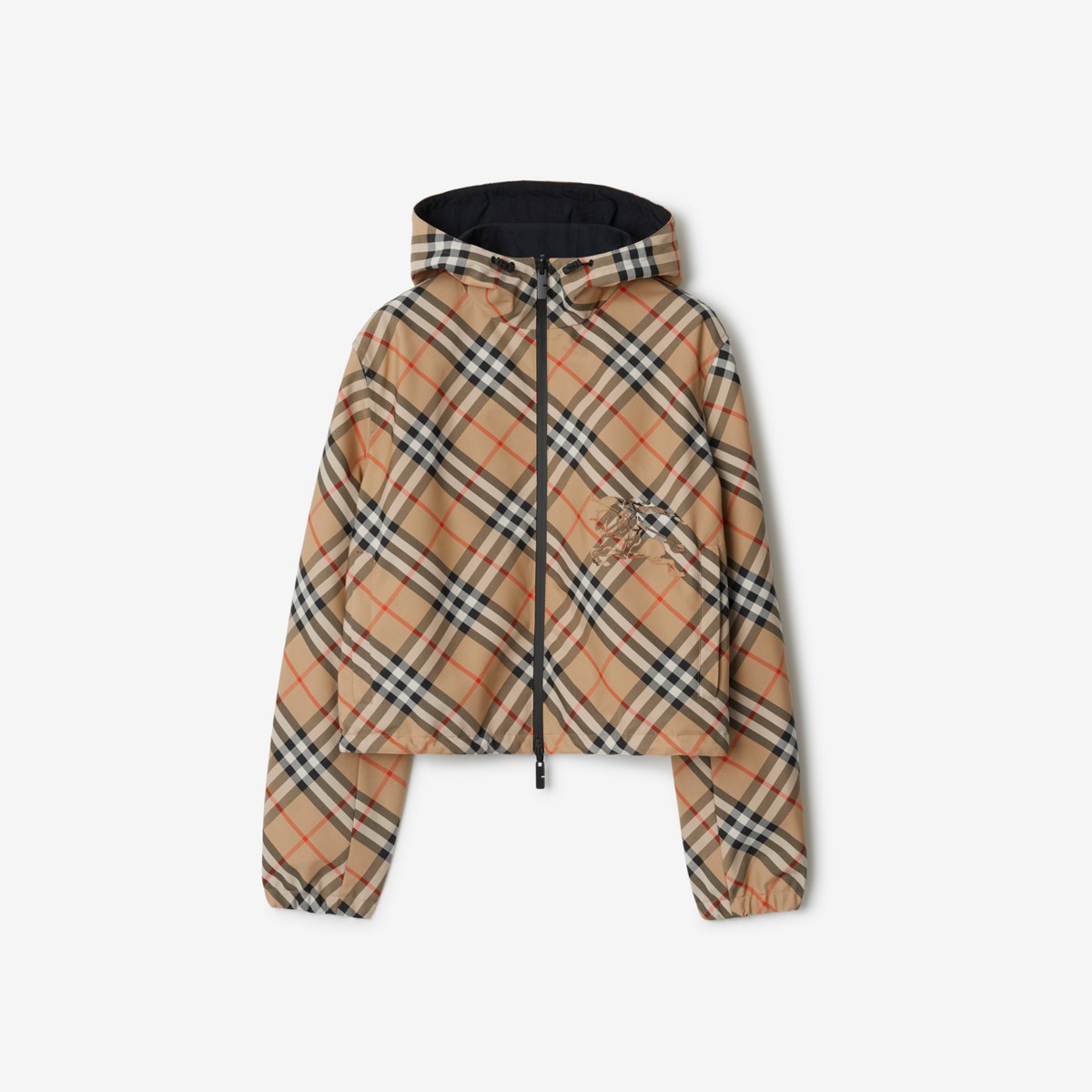 Shop Burberry Cropped Reversible Check Jacket In Sand