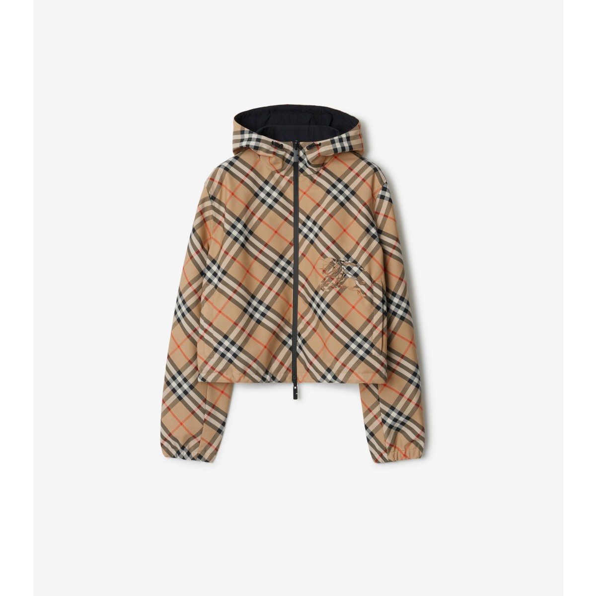 Burberry Check Ekd Hooded Reversible Jacket In Sand