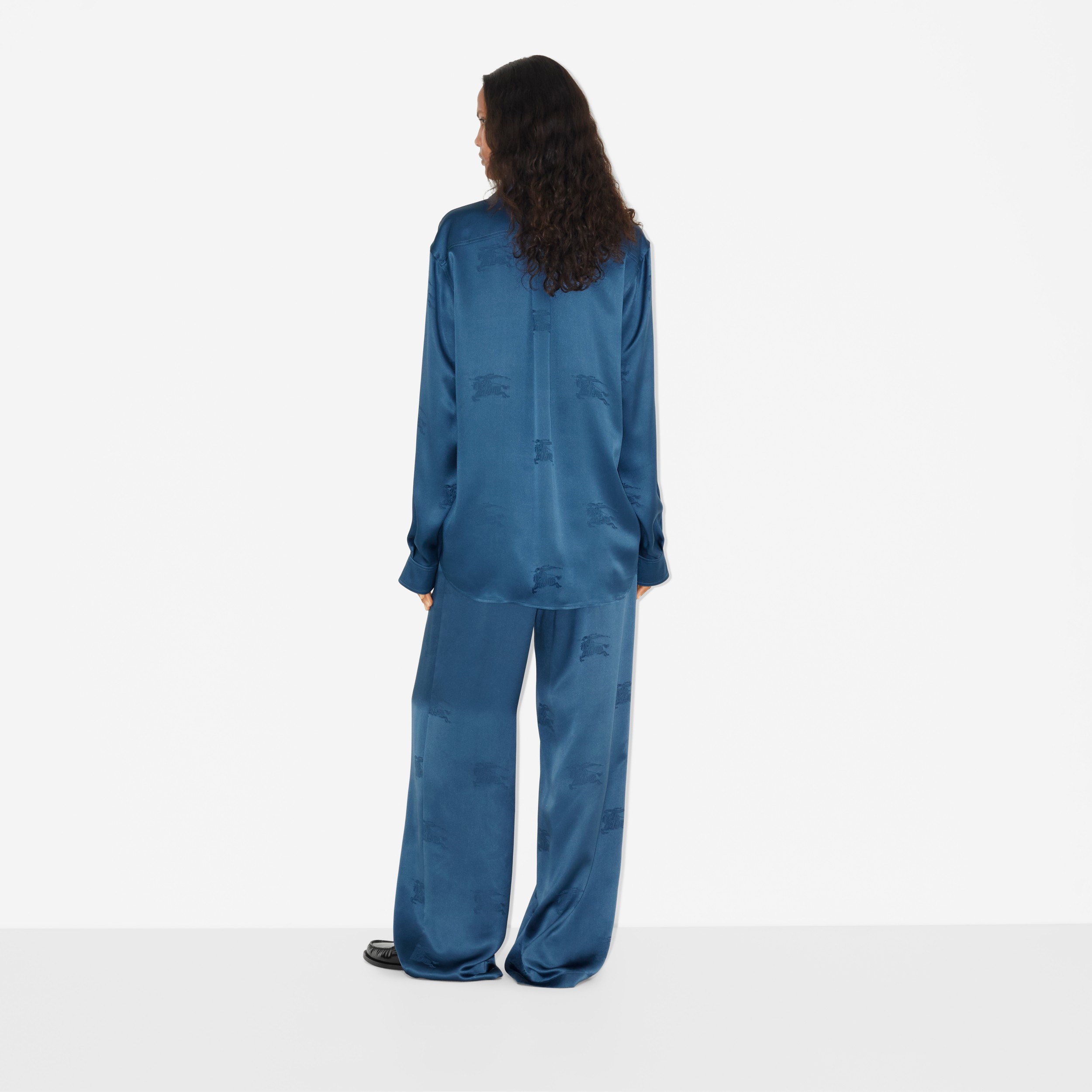 EKD Silk Jacquard Wide-leg Trousers in Muted Navy - Women | Burberry® Official - 4