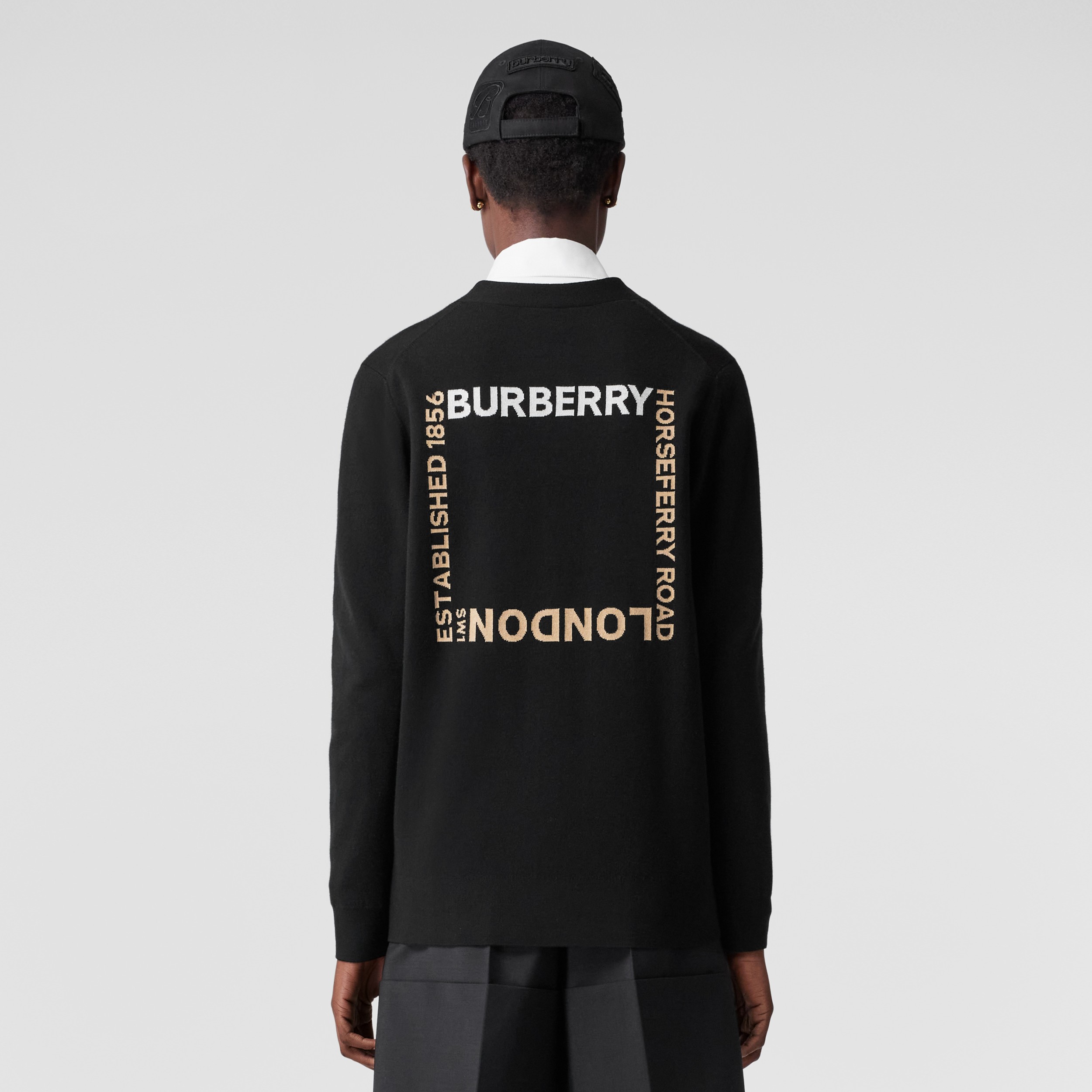 Horseferry Square Wool Blend Jacquard Cardigan in Black - Women | Burberry® Official - 3